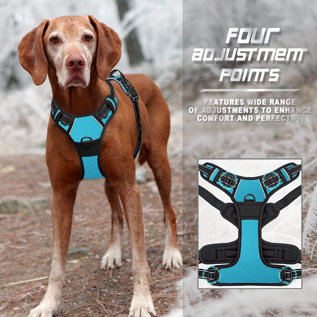 BARKBAY No Pull Dog Harness Front Clip Heavy Duty Reflective Easy Control Handle for Large Dog Walking(Blue,M)