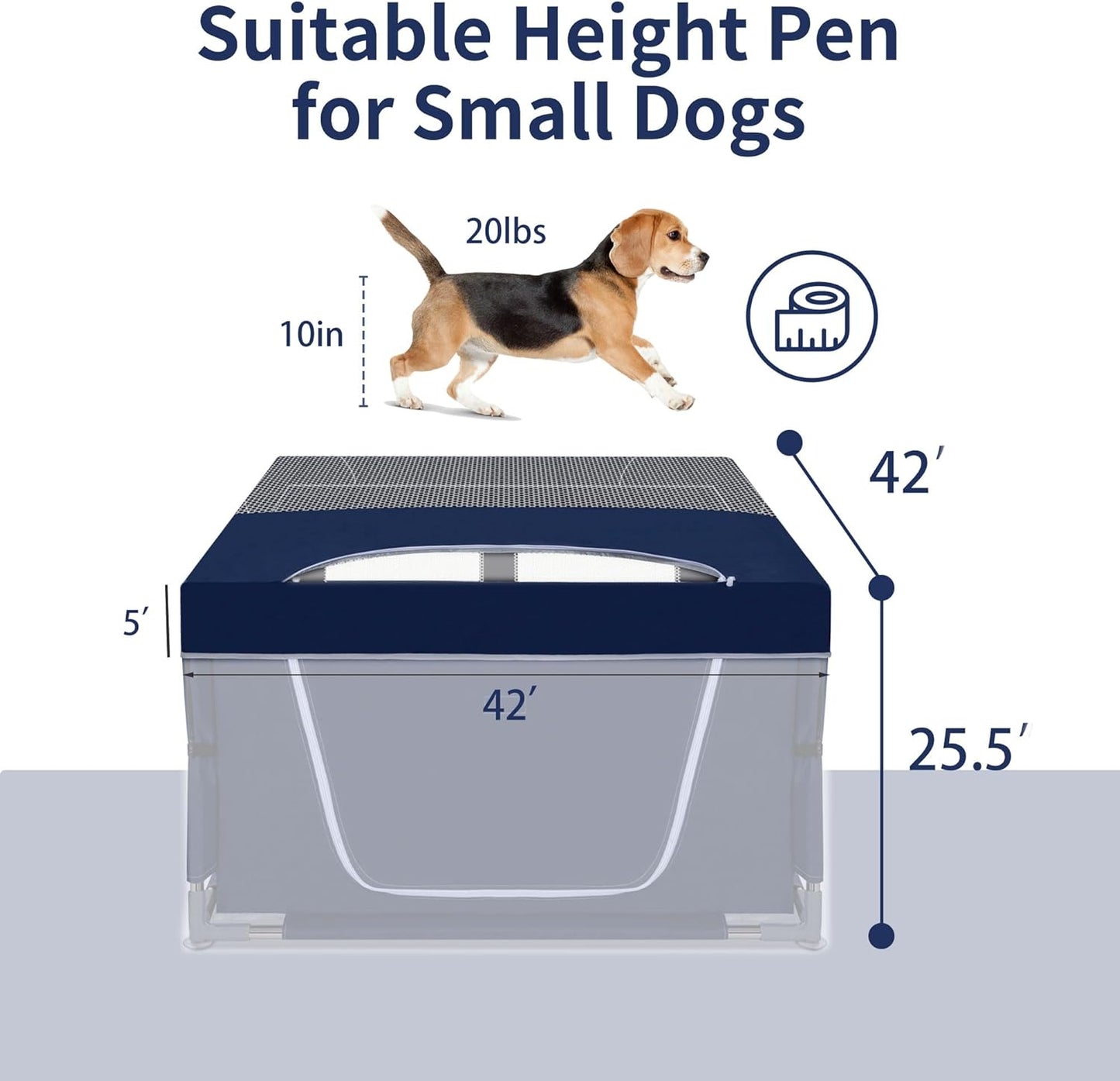 Dog Playpen Cover, 42x42 inch Dog Play Pen Top with Hooks, Soft Fabric Roof Puppy Playpen Topper for Cat Crate Kennel (Cover Only)