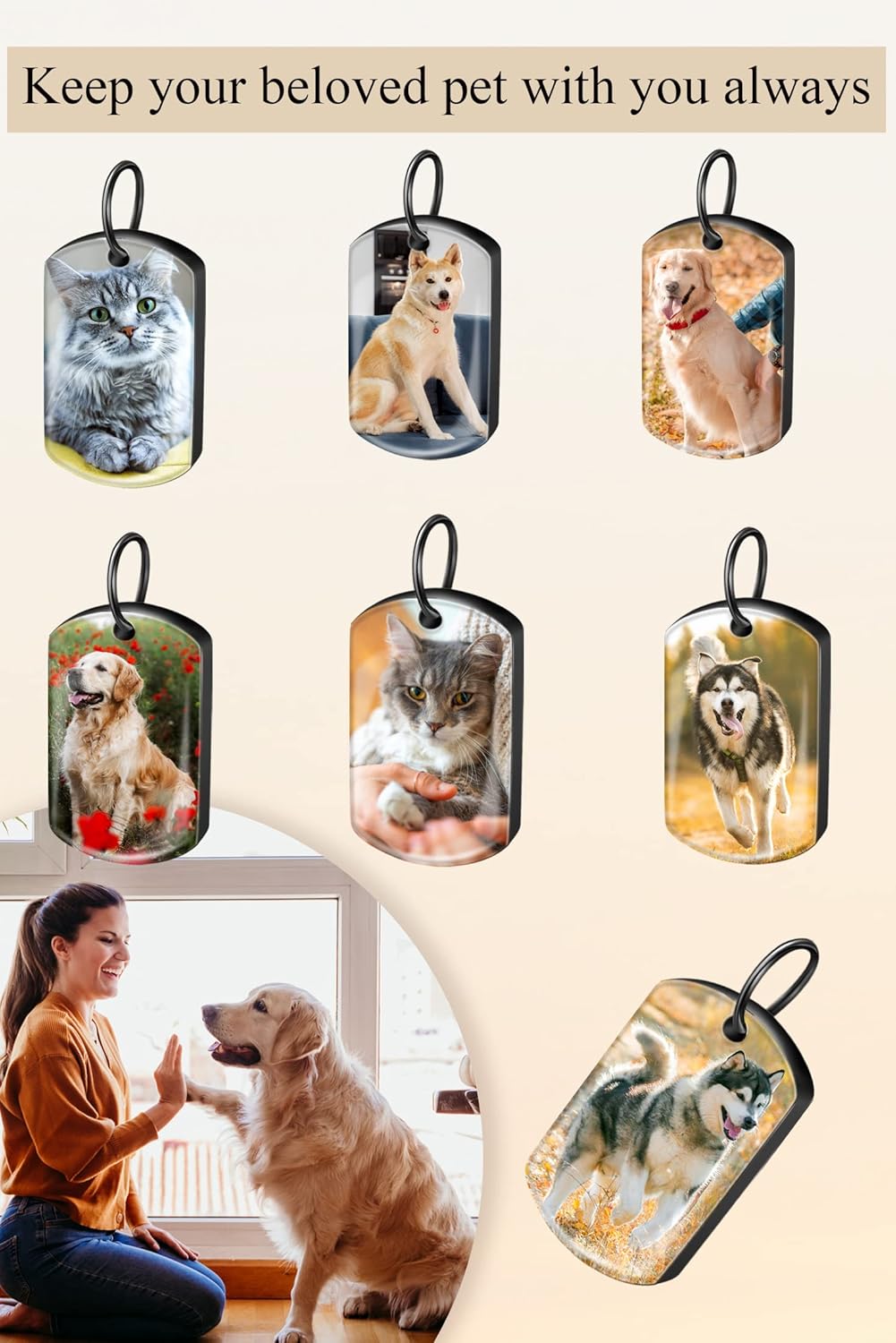 Fanery Sue Personalized Pet Ashes Necklace for Dog Cat Custom Photo&Text Pet Loss Sympathy Gift Cremation Jewelry