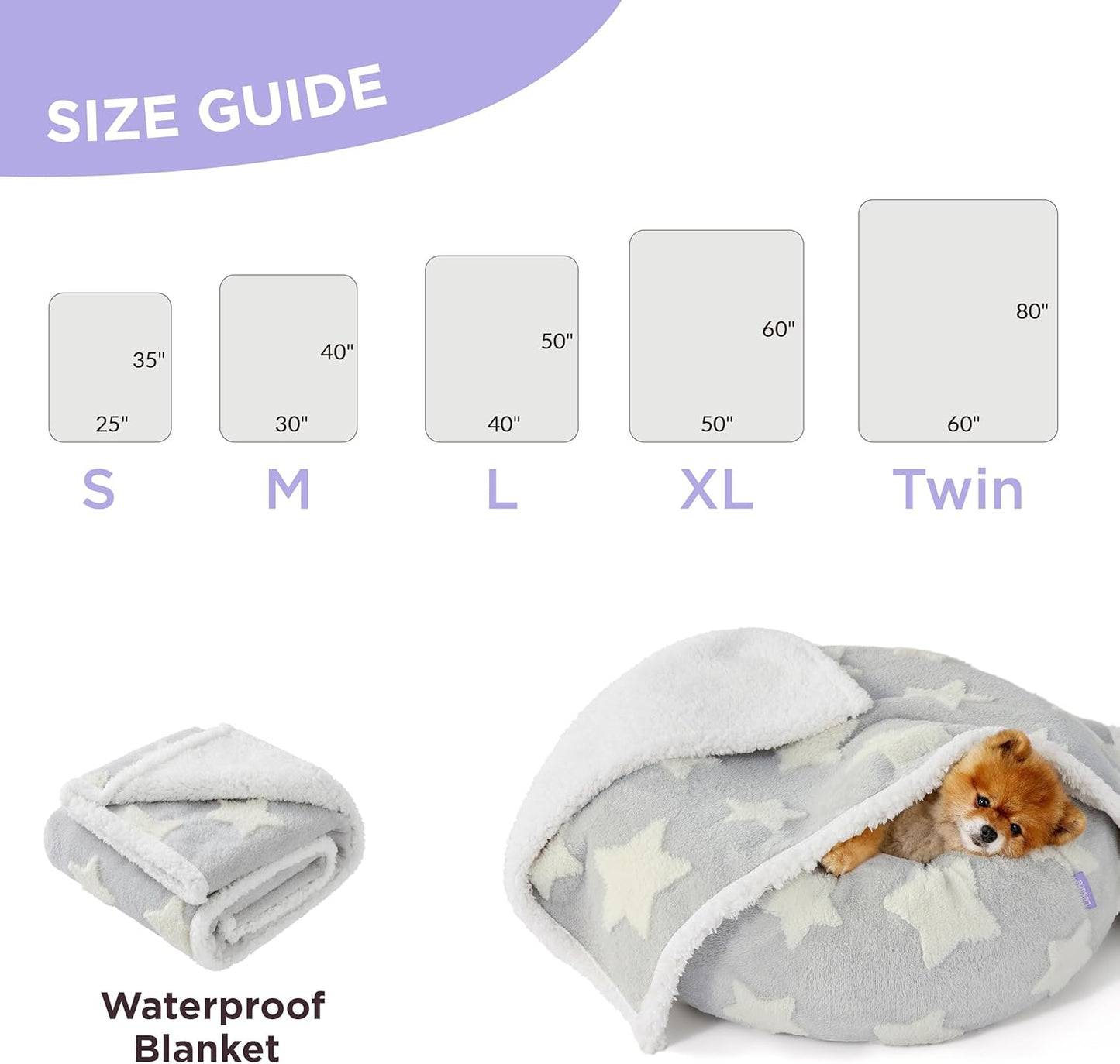 Lesure Waterproof Dog Blanket for Large Dogs - Washable Double Sided Dog Blankets with Warm Jacquard Shag and Soft Sherpa Fleece, Pet Cat Blanket for Couch Protection, 3D Textured Star, Grey