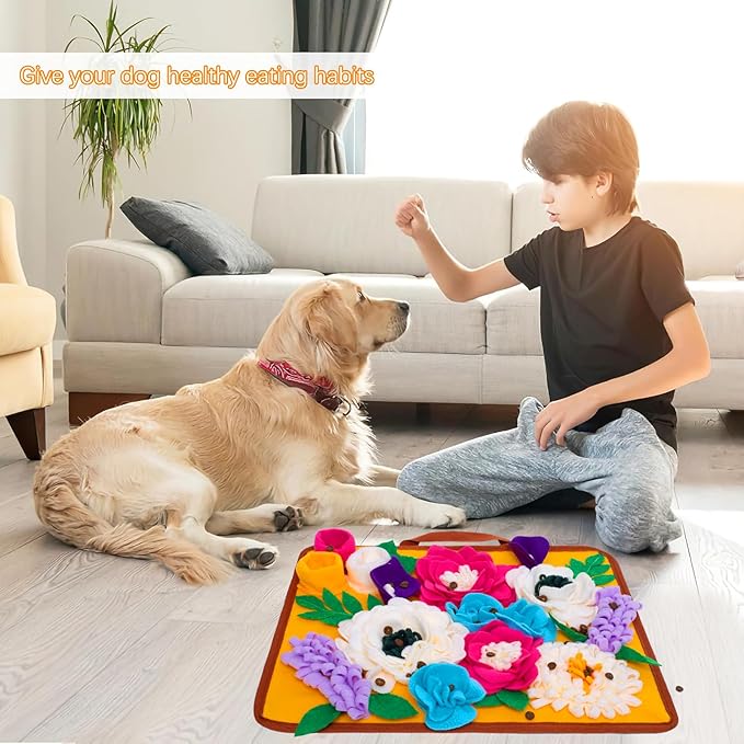 Snuffle Mat for Dogs Pet Treats Feeding Mat for Small/Medium Breed Dogs Non-Slip/Portable/Durable Interactive Dog Puzzle Toys Encourages Natural Foraging Skills (Orange)