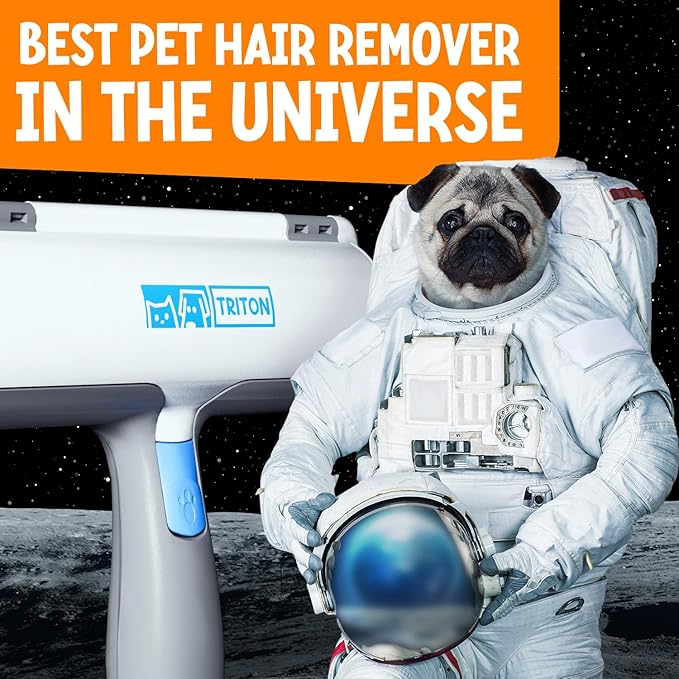 Triton Pet Hair Removal Tool w/Fur Trapping Compartment and Detachable Handle, 60% Smaller Storage Size, Reusable Shedding Roller, Cat and Dog Hair Remover for Car, Furniture, Carpet (Gray/White)