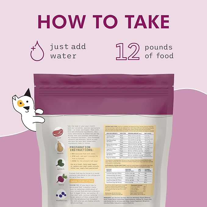 Bark & Whiskers Dehydrated Beef and Veggie Entrée, 3 lb., Makes 12 lbs. of Food for Dogs, Digestive Support, Vet Formulated, Non-GMO, Dr. Mercola