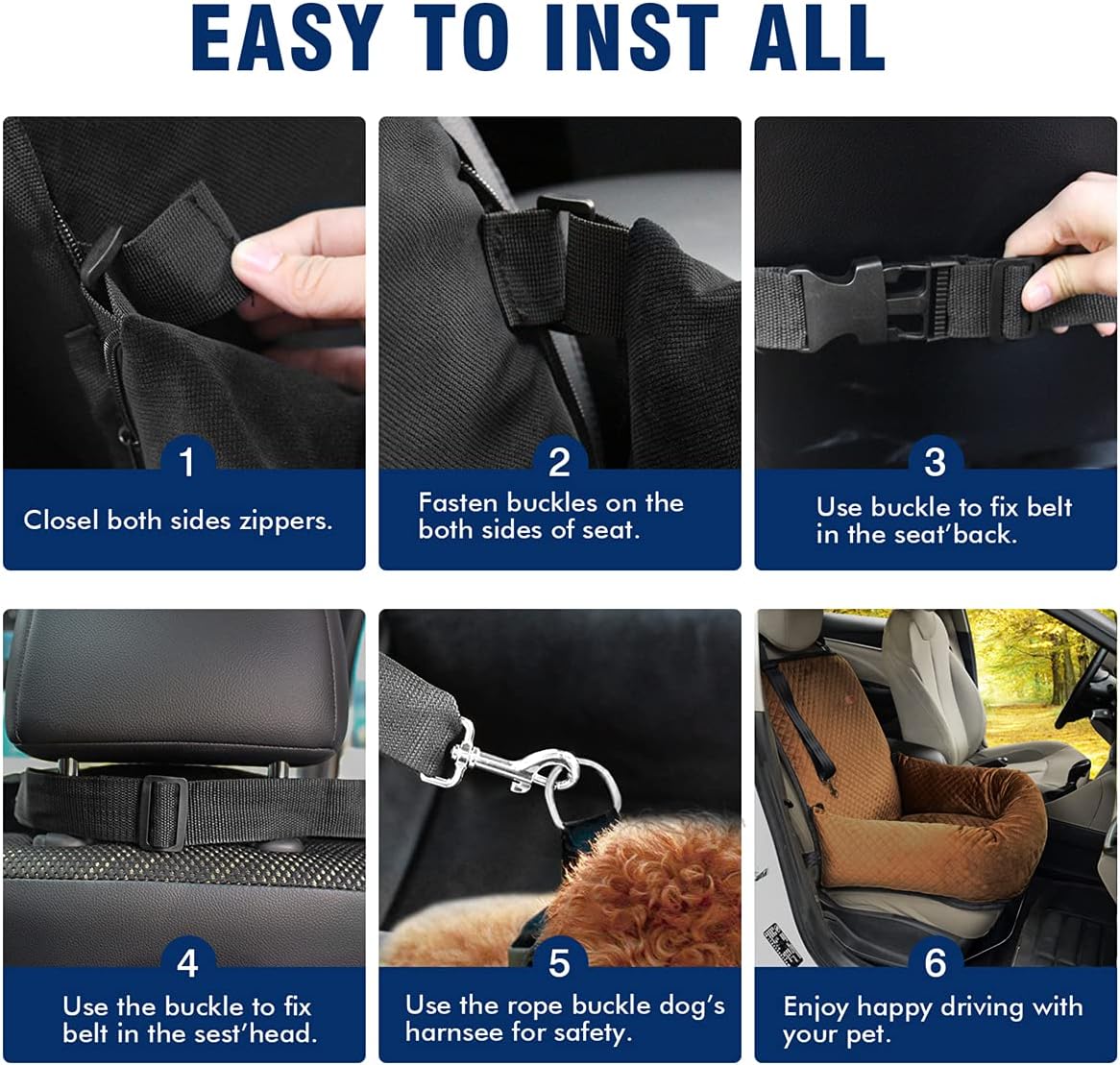 Dog Car Seat Pet Booster Seat Pet Travel Safety Car Seat,The Dog seat Made of Materials is Safe and Comfortable, and can be Disassembled for Easy Cleaning (Brown)