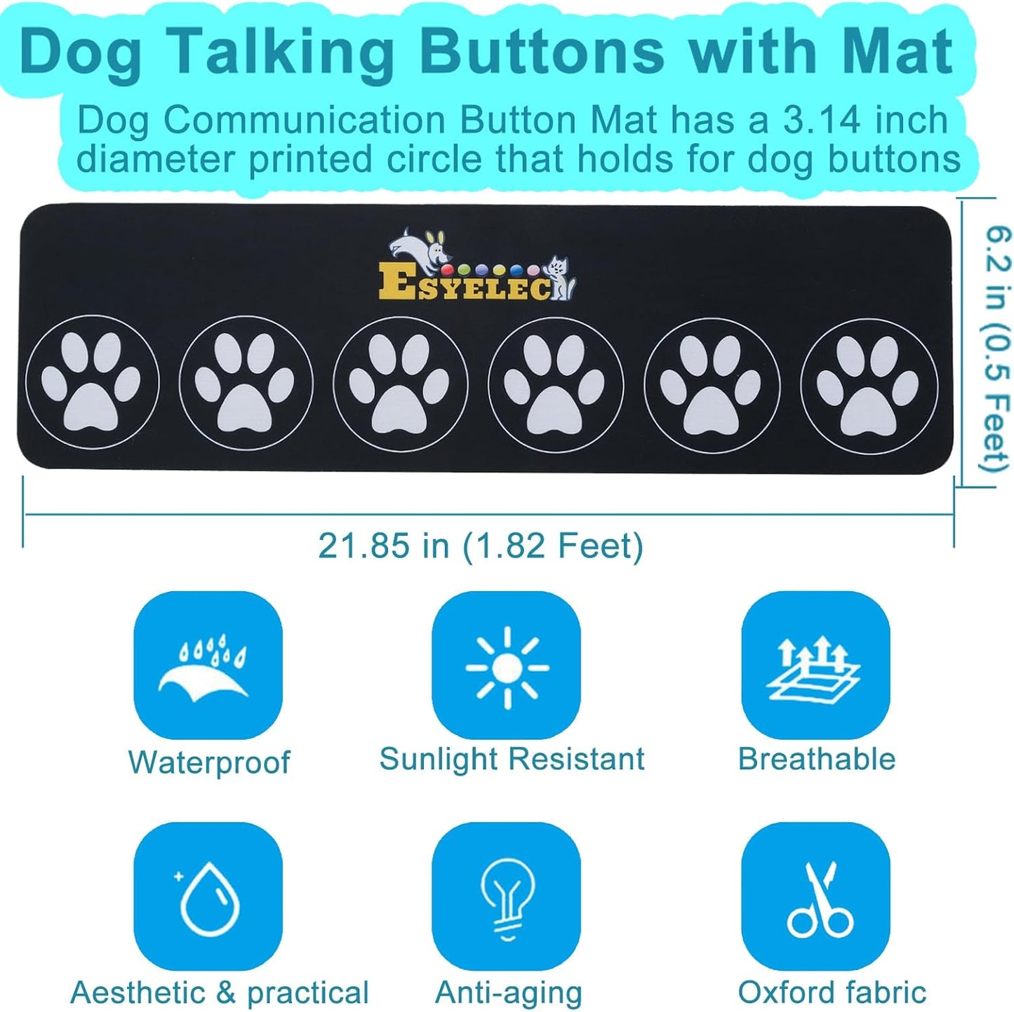 6 Pcs Dog Talking Button Set, Dog Buttons for Communication 30s Voice Recording Speaking Button Pet Speech Training Buzzers with 30 Scene Stickers and Waterproof Anti-Slip Mat for Animal Training
