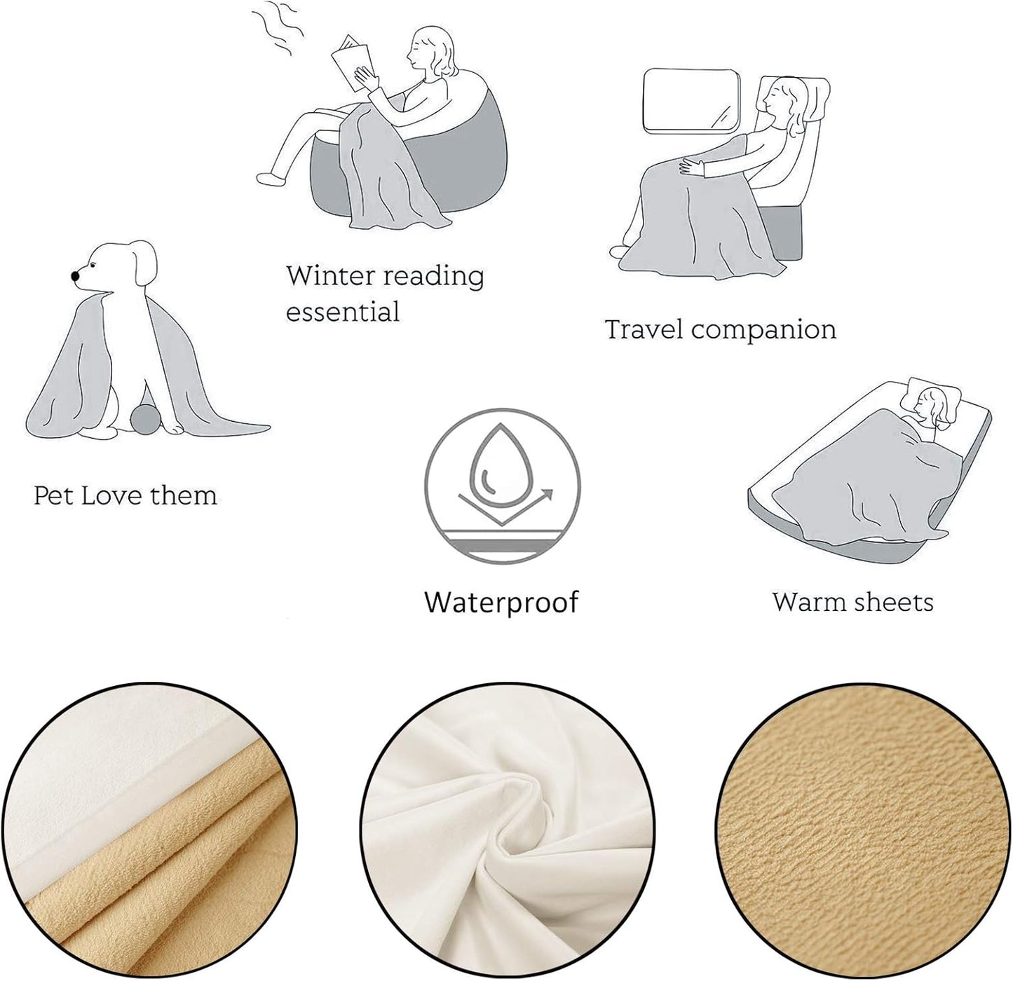 Ameritex Pet Bed Blanket Reversible 100% Waterproof Velvet Super Soft for Sofa and Bed (82x102 Inches, Cream+Sand)