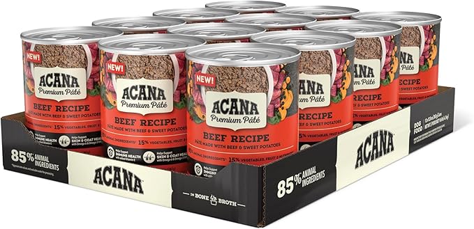 ACANA Premium Pate in Bone Broth Grain-Free Wet Dog Food Beef Recipe 12.8oz Cans (12 Count)