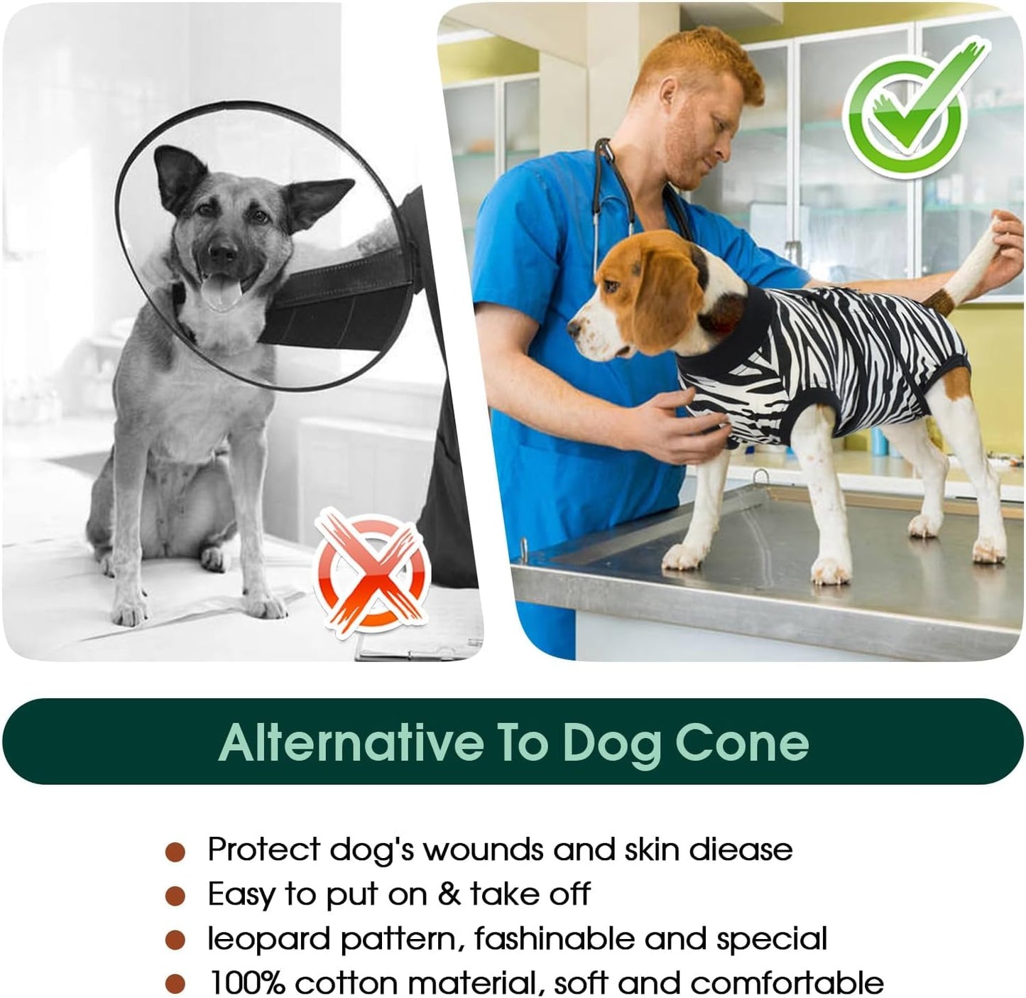 Kuoser Dog Surgery Recovery Suit, Recovery Suit for Female Male Dogs, Dog Onesie After Surgery Spay Neuter, Anti-Licking Pet Surgical Recovery Snugly Suit, Bodysuit for Abdominal Wounds Skin Disease