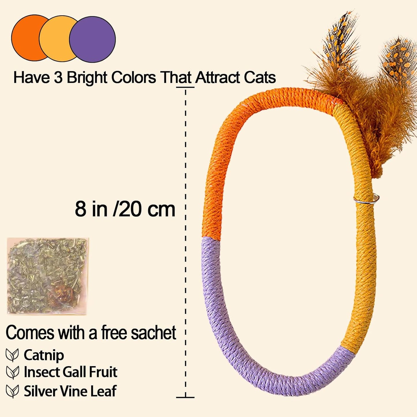 Cat Toys Chew Rope Loops with Refillable Natural Catnip, Safe Teeth Cleaning Toy with Feather for Indoor Kittens, Interactive Cat Enrichment Toy for Bored Indoor Adult Cats