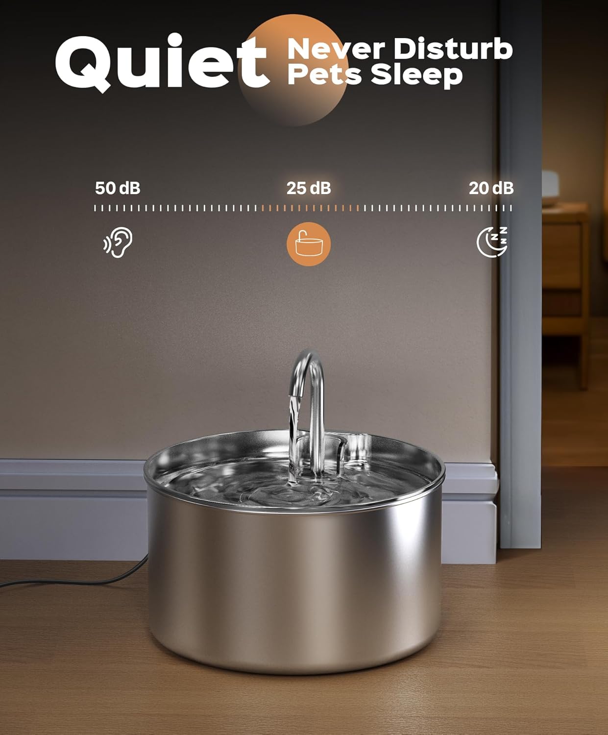 Cat Water Fountain Stainless Steel + 8 filters + 8 Sponges - Pet Water Fountains Faucet Metal Automatic Cat/Dog Waterer Bowls Pets Watering Running Bottle Water Dispenser for Drinking Ultra Quiet Pump