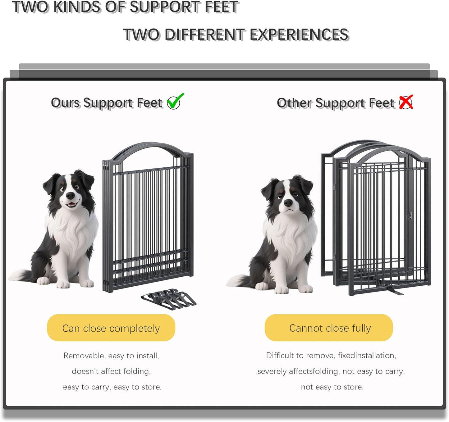 4NM Metal No Drilling Expandable Dog Gate, Extra Wide 96", Extra Tall 32" Free Standing Pet Gate with Door, Gates for Dogs Outdoor or Indoor, with 3PCS Support - Black
