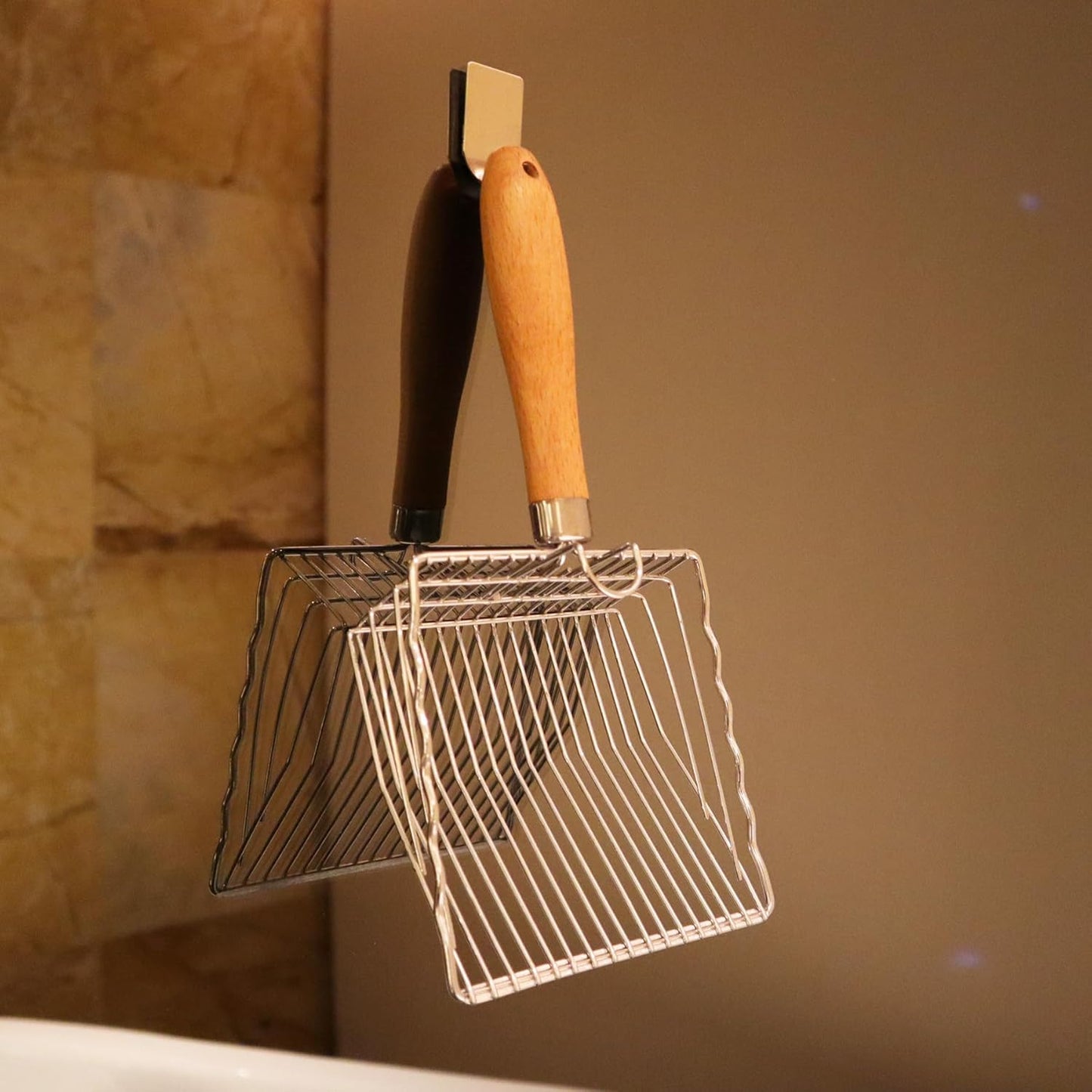 Cat Litter Scoop, Kitty Litter Scooper Metal, Deep Shovel, Wood Handle, Litter Box Fast Sifting for Cats and Kittens