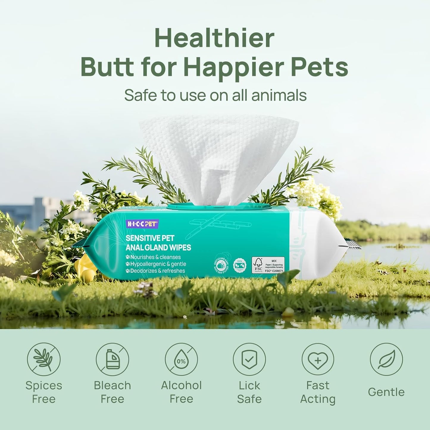 HICC PET Wipes for Dogs & Cats, Vet Recommended Cleansing Deodorizing & Soothing Allergy Infections Anal Gland Wipes with Coconut Oil, Dog Wipes for Cleaning Butt Paw, Remove Small Animal Coat Stain