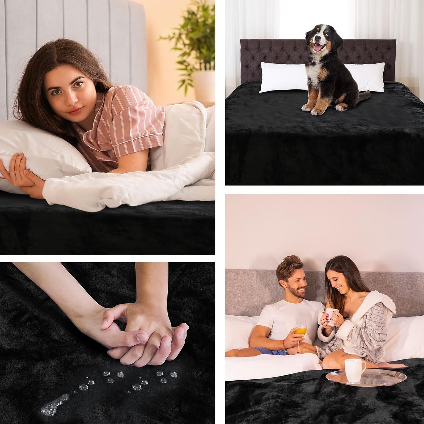 Love Black Waterproof Bed Blanket, Twin Size 80'' x 60'' Double Side Leakproof Reversible Sherpa Flannel Fleece 3 Layer Lightweight Blanket, Absorbs 50oz