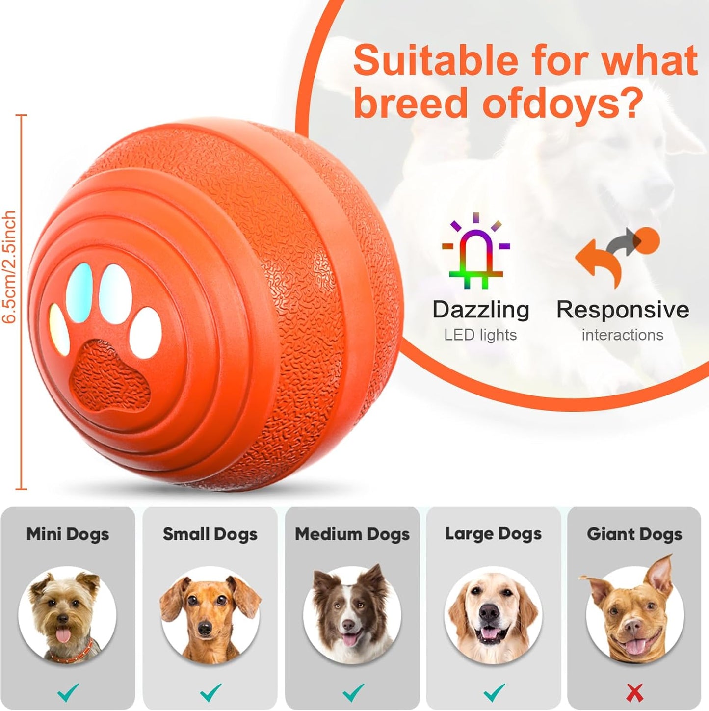 Interactive Dog Ball - Smart Toy for Small and Medium Dogs, Automatic Moving Ball, Rotating & Bouncing, Durable TPU+PC Shell, Toys That Keep Dogs Busy, for Dog