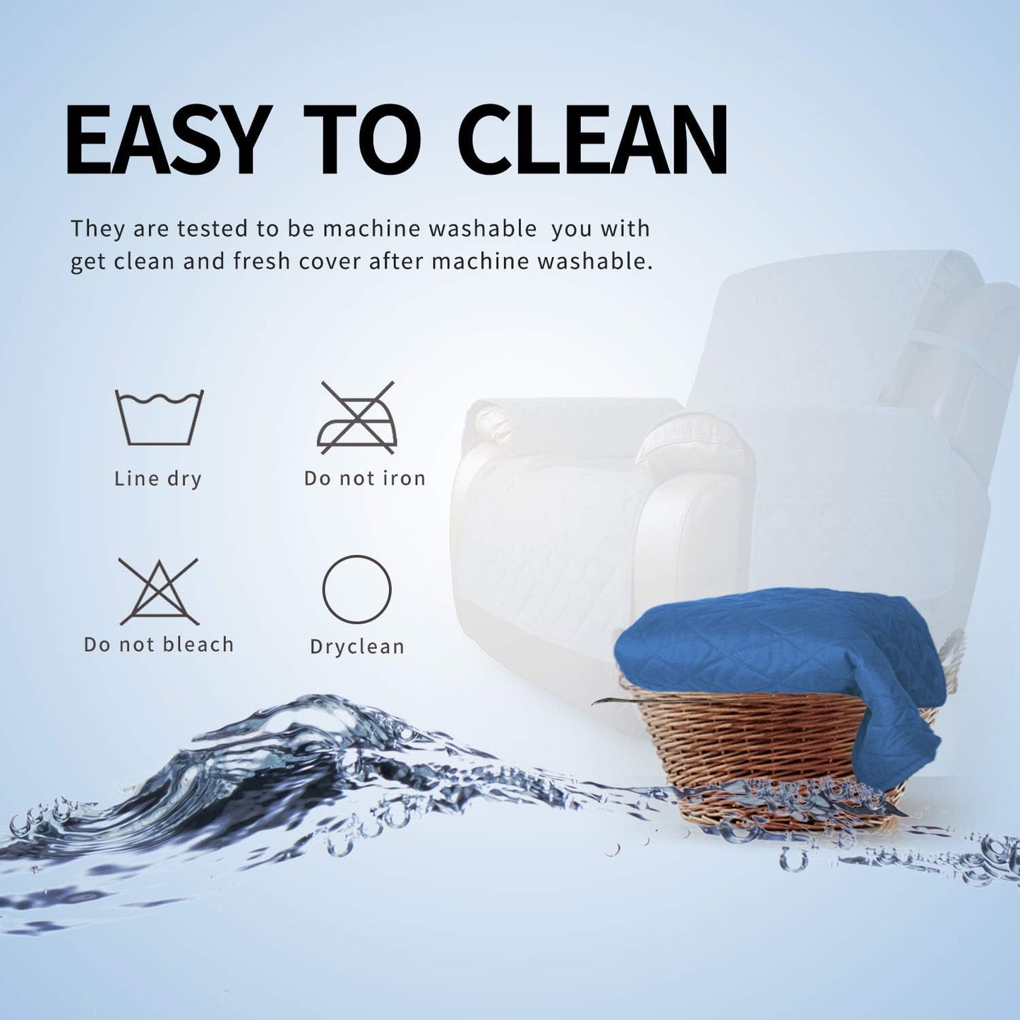 Easy-Going Oversized Recliner Cover Reversible Couch Cover Sofa Cover for Living Room Water Resistant Furniture Protector with Elastic Straps for Pets Dog (Oversized Recliner, Blue/Ivory)