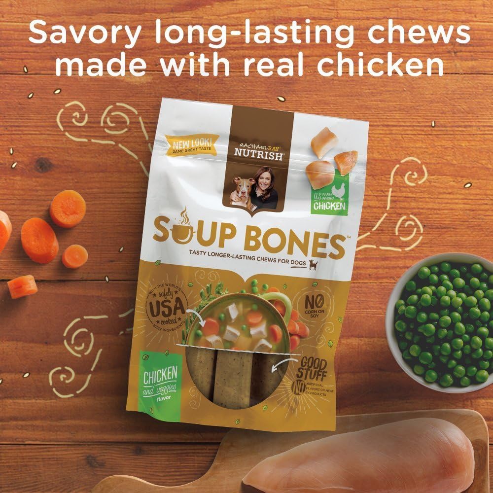 Nutrish Rachael Ray Soup Bones Dog Treats, Chicken & Veggies Flavor, 3 Bones (Pack of 8)