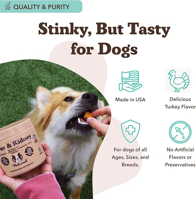 Natural Dog Company Stinky Liver & Kidney Supplement Chews, Complete Detox Cleanse & Major Organ Support, Advanced Liver and Kidney Health Support for Dogs, Enhances Digestion and Immunity 90 Chews