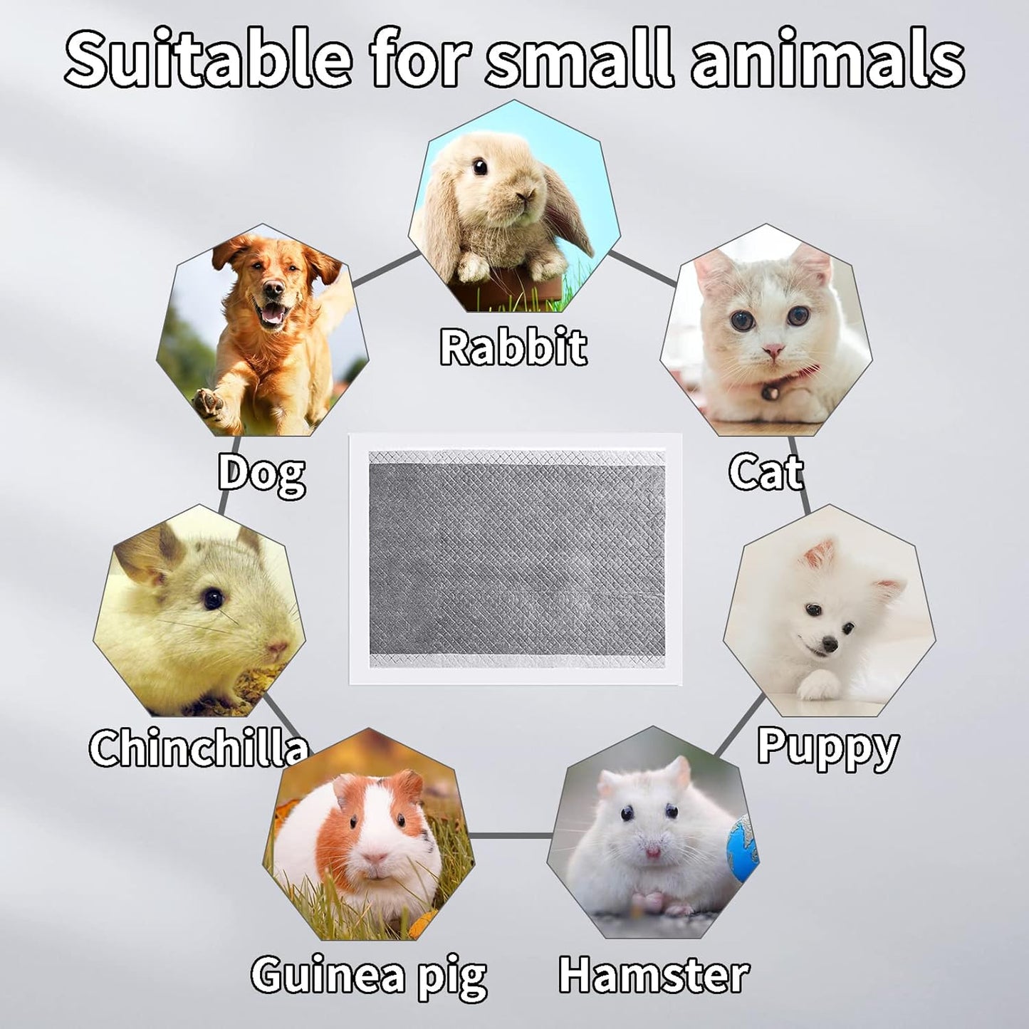 PINVNBY Rabbit Pee Pads,100 Pieces Disposable Cage Liners Black Carbon Super Absorbent Odor-Control,Bunny Potty Training Pad with Quick-Dry Surface for Cat Puppy Kitten Hamsters Chinchillas