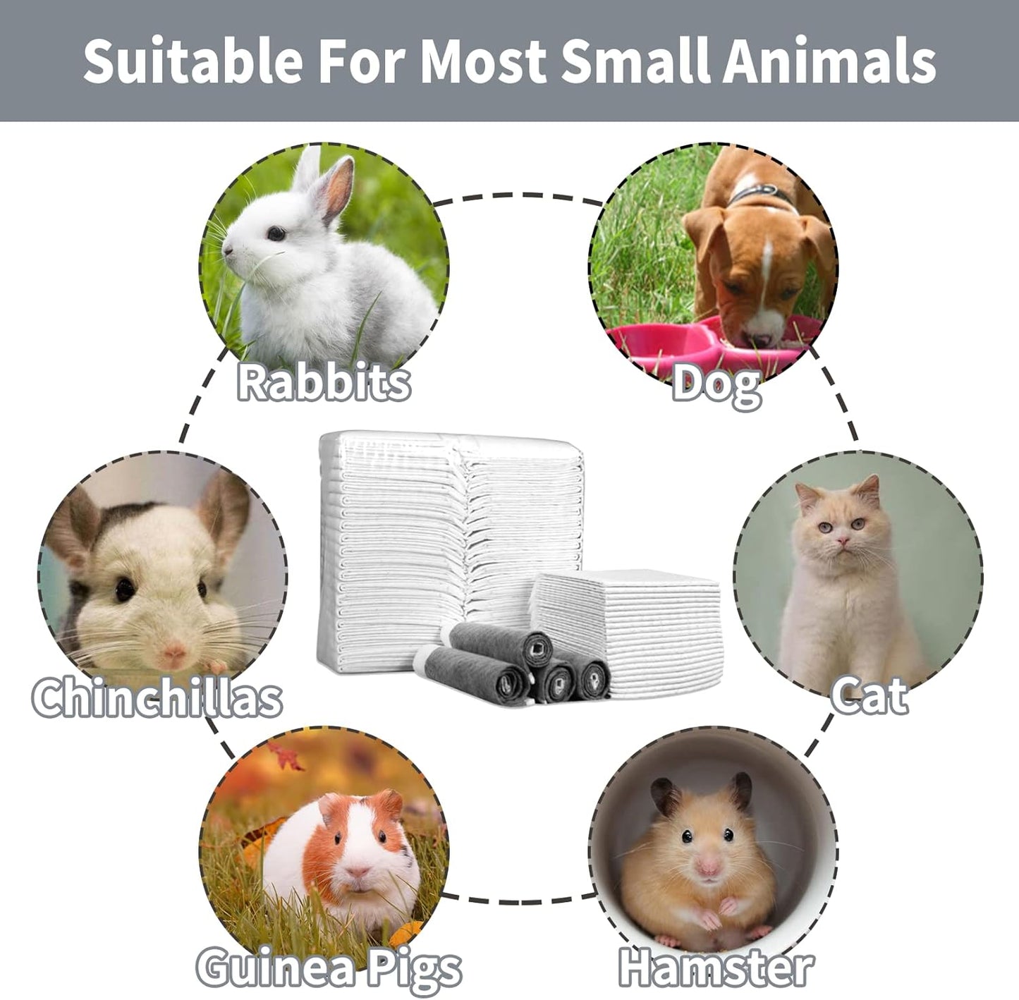 PINVNBY 50PCS Disposable Pet Pee Pads All-Absorb 23" L x 17" W Black Carbon Cage Liners Odor-Control Bunny Training Accessories with Quick-Dry Surface for Rabbits Guinea Pigs Hedgehogs Puppy