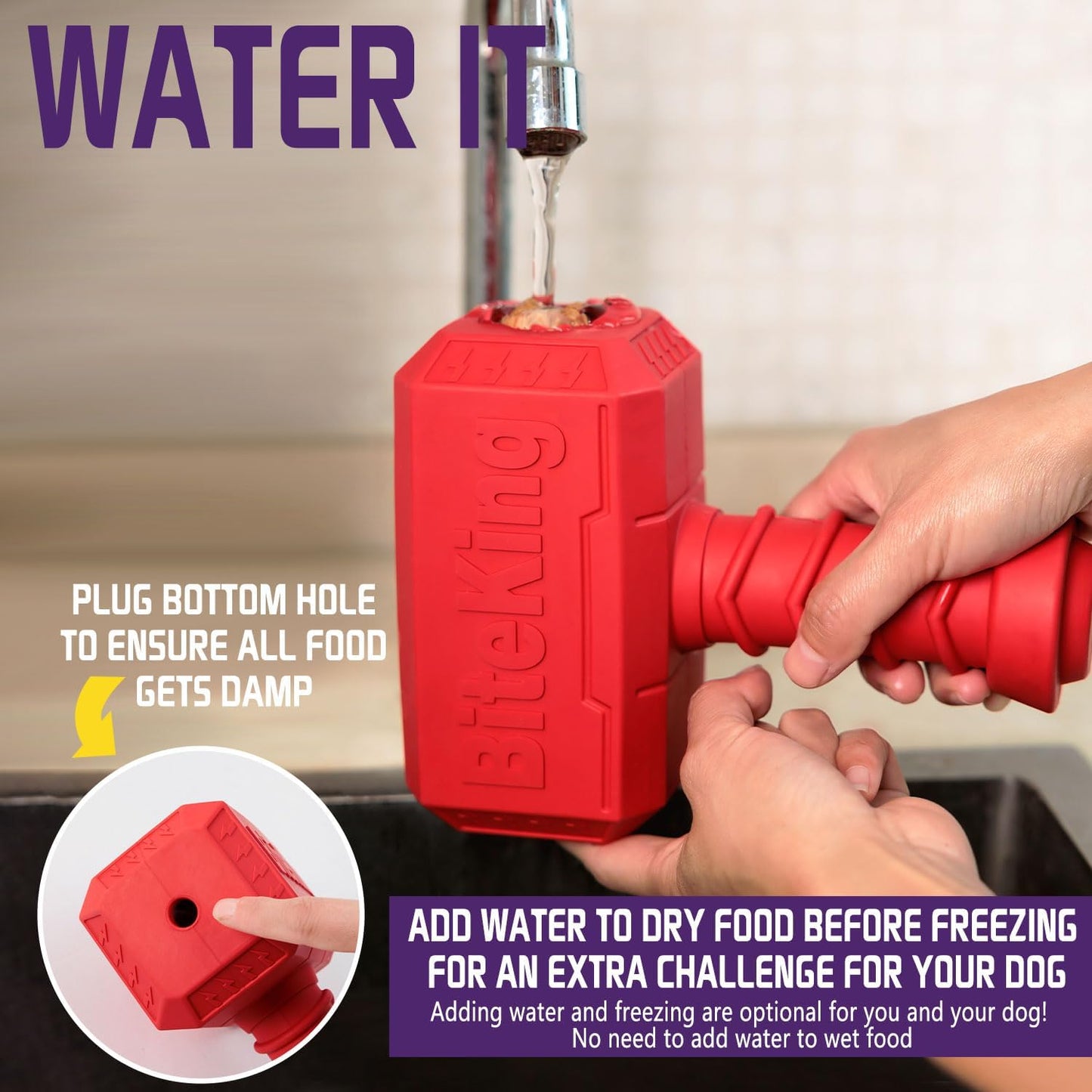 Natural Rubber Dog Toys for Large Aggressive Chewers - Lifetime Replacement - Indestructible Fetch Treat Toy for Large Dogs - Durable Hammer Dog Chew Toy for Super Chewer, Red