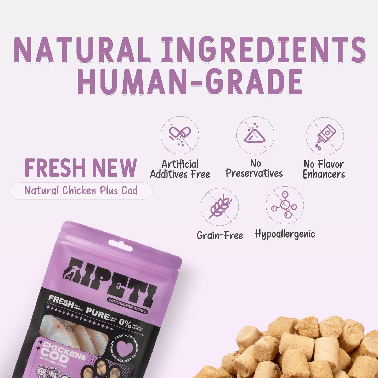 Freeze Dried Chicken & Cod Treats for Cats & Dogs, Premium Quality High Protein Training Treats, Grain Free, Gluten Free, Filler Free, Supports Eye, Skin & Coat Health