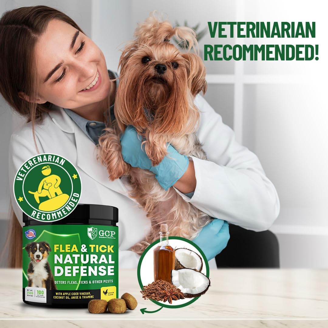 Flea and Tick Chewable Pills - No Harsh Chemicals - 100 Chicken Flavored Treats - Guardian's Choice Pets Brand - Tasty Chews Flea Pills Dogs Love
