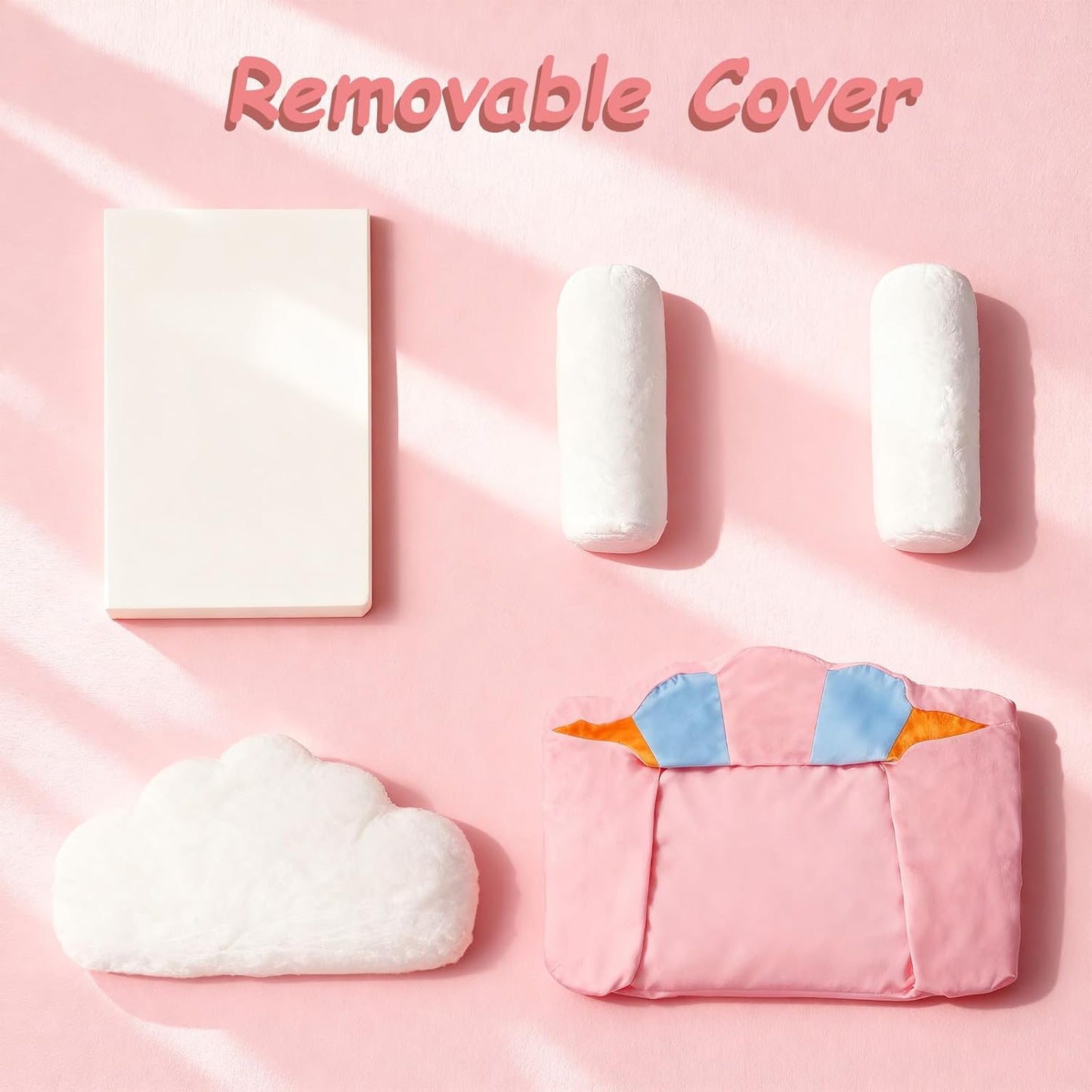 Cute Cat Couch with Soft Pillow, Supportive Dog Couch, Cat Sofa with Removable Cover,Cute Rainbow Shaped, 24 Inch