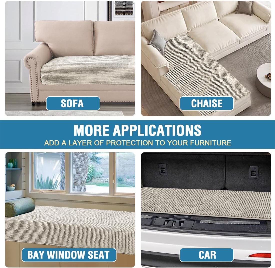 H.VERSAILTEX Plush Chenille Dog Bed Cover Thick Soft Sofa Covers Loveseat Cover for 2 Cushion Couch Anti Slip Couch Cover Furniture Protector for Dog, Pet, Cat (35" x 62", Oatmeal)