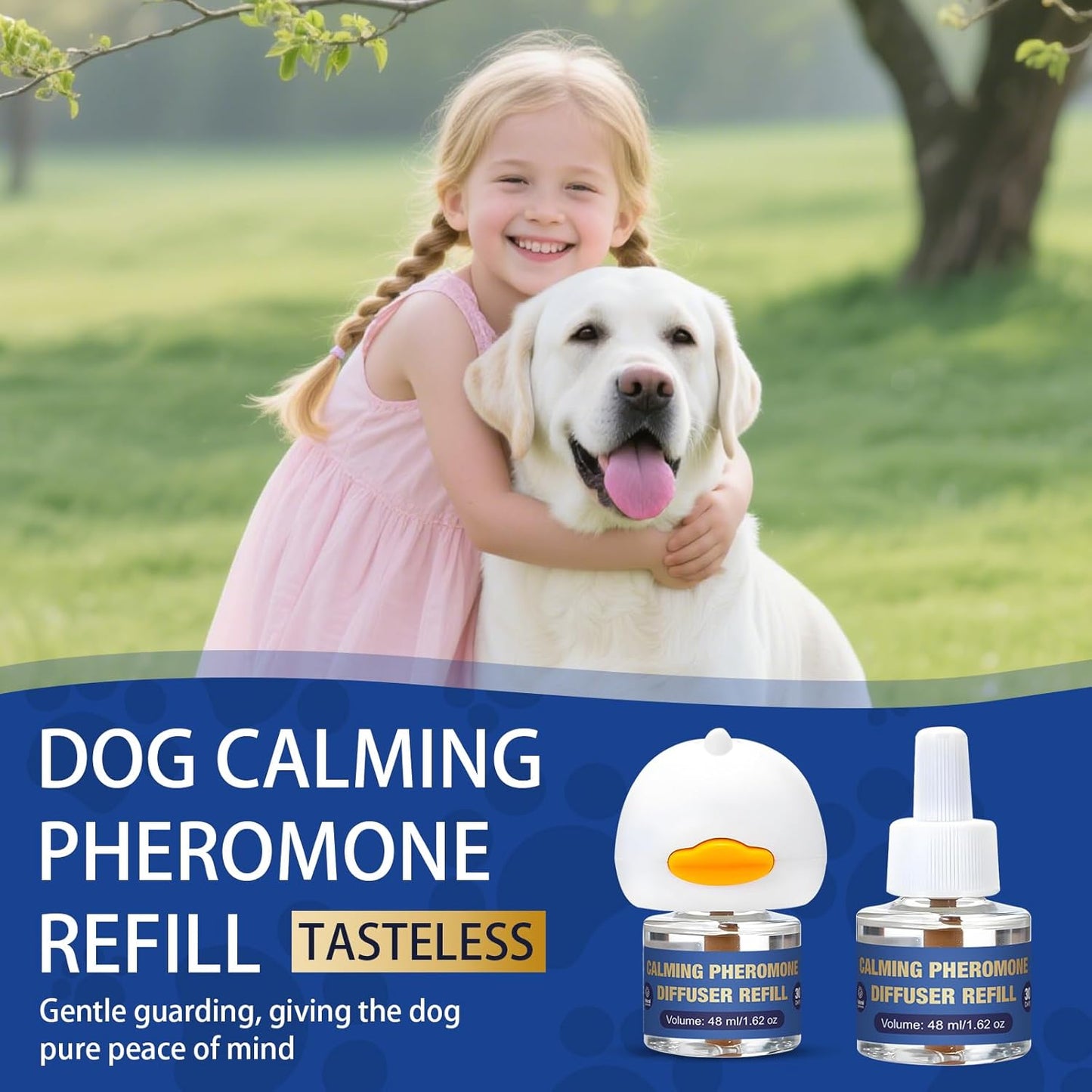Dog Pheromone Calming Diffuser: Relaxing Pheromone Diffuser for Dogs Relief Stress Anxiety Fighting Scratching Barking, Dog Calming Pheromone Diffuser Kit with 1 Plug in Diffuser+2 Refill 48ml (3in1)