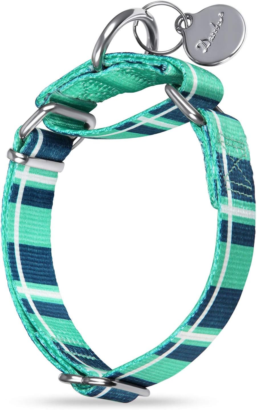 Martingale Collar Dog Collar No Pull Pet Collar Heavy Duty Dog Martingale Collars Silky Soft with Unique Pattern for Medium and Large Dogs (Large, 1 Inch Wide, Teal Plaid)