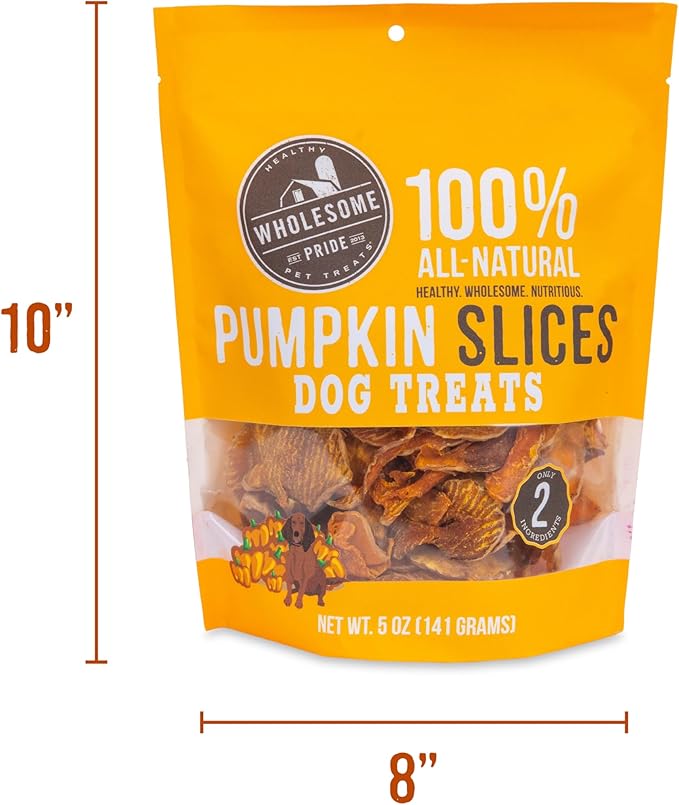 Wholesome Pride Pumpkin Slices 100% All-Natural Limited Ingredient Dehydrated Dog Treats, 5 oz