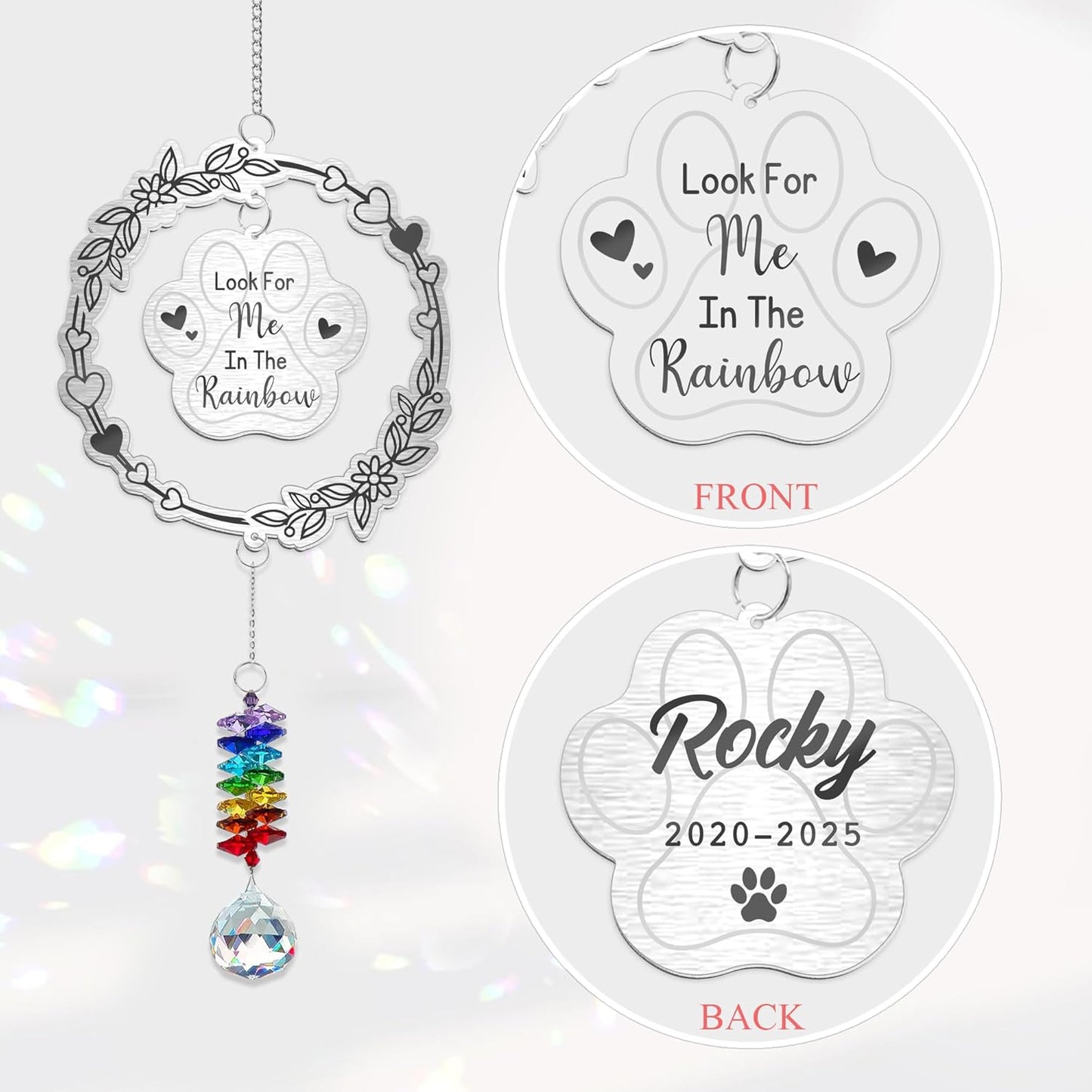 Look for Me in The Rainbow Dog Memorial Suncatcher - Personalized Aluminum Paw Print Ornament - Rainbow Bridge Pet Loss Gift for Dog Lovers - Custom RIP Pet Keepsake 2025