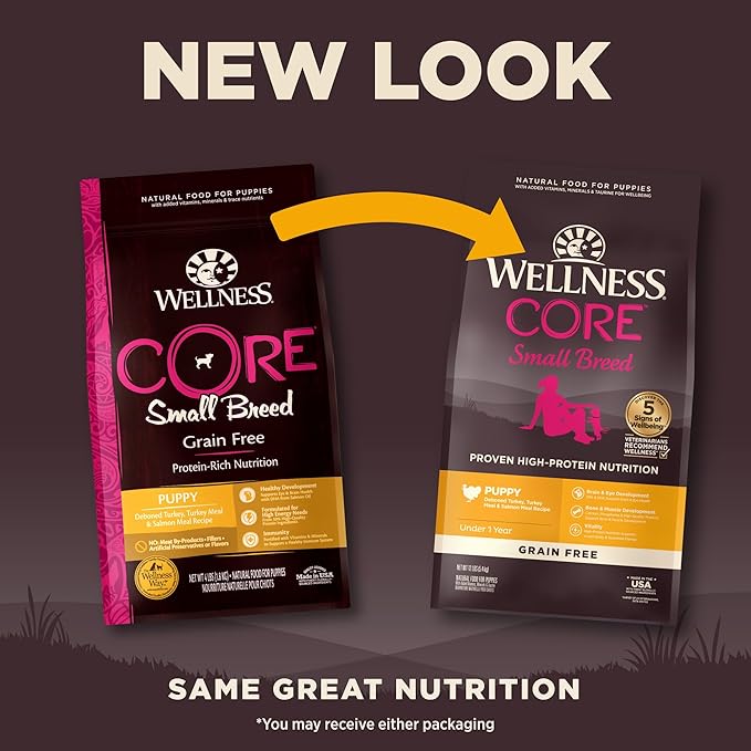 Wellness CORE Puppy Dry Dog Food, Small Breed, Grain-Free, High Protein, Natural, Turkey & Salmon Recipe, (12-Pound Bag)