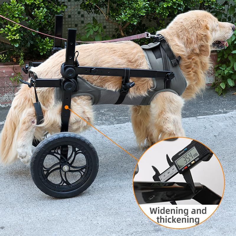 Large Dog Wheelchair for Back Legs with Pet Traction Rope - Adjustable Hind Leg Support Cart with Breathable Air Mesh Harness, All-Terrain Wheels & Foldable Frame - Mobility Aid for Disabled/Injured
