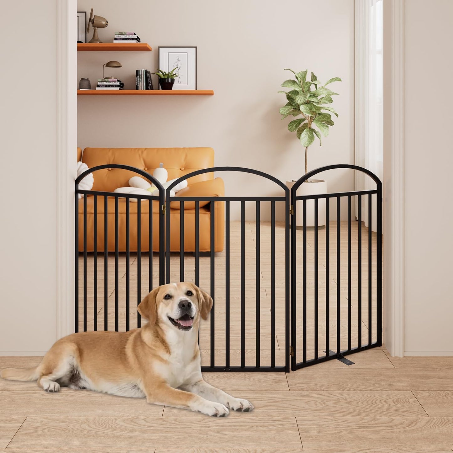 3 Panles Full Matel Freestanding Dog Gates with Door, 72"Extra Wide 36"Tall Free Standing Dog Pet Gate for Indoor & Outdoor. Foldable Pet Fences for Doorways, House, Stairs, Porch, Deck, Yard