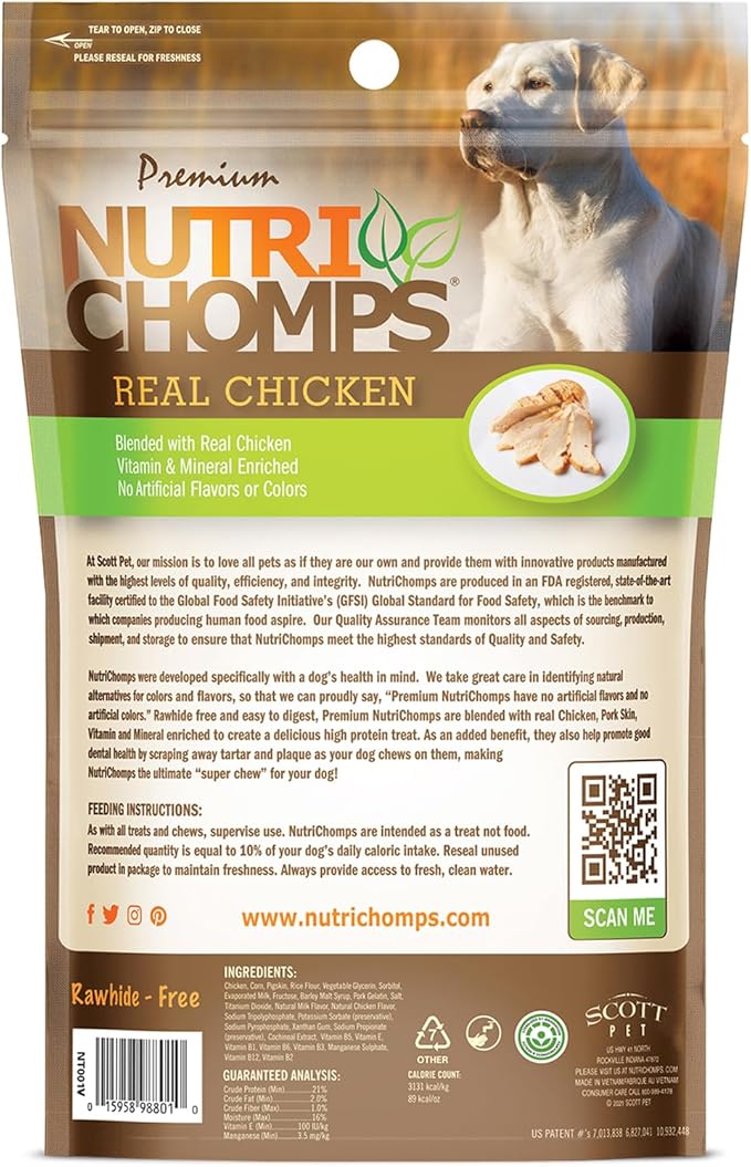 NutriChomps Dog Chews, 6-inch Twists, Easy to Digest, Rawhide-Free Dog Treats, 4 Count, Real Chicken flavor