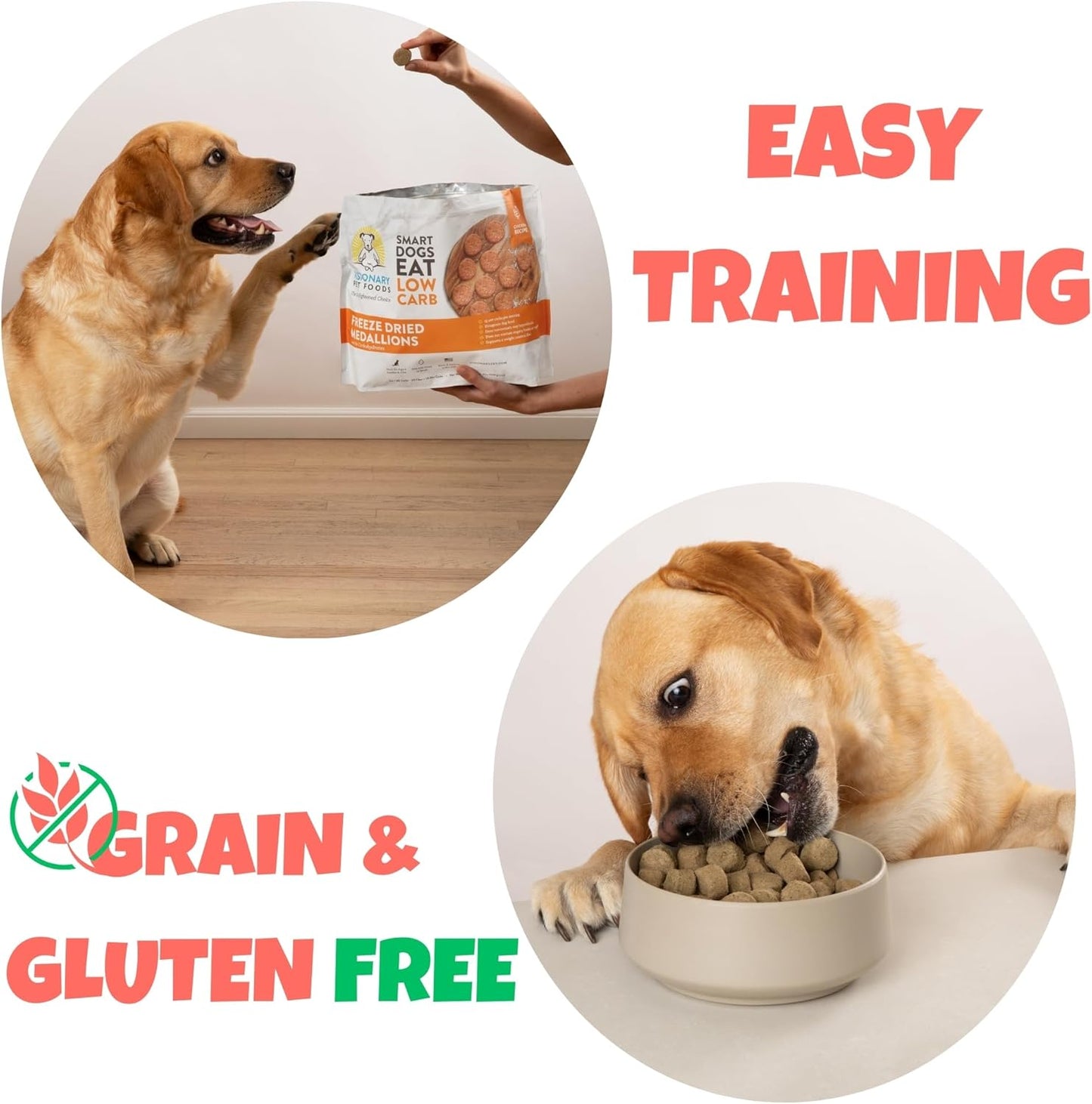 Visionary Pet Foods Beef Freeze Dried Dog Treats - 310x Medallions Keto and Diabetic Friendly - Additive Free, Made in USA Low Carb, High Protein - Healthy Dog Training Treats, Resealable Bag