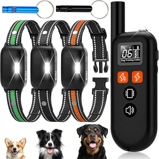 3 Dog Shock Collar with Remote,4200FT Dog Training Collar with Battery Display, 4 Trainning Modes,Rechargeable Electric Dog Collar for Small Medium Large Dogs (15-120Lbs) with Flash Light