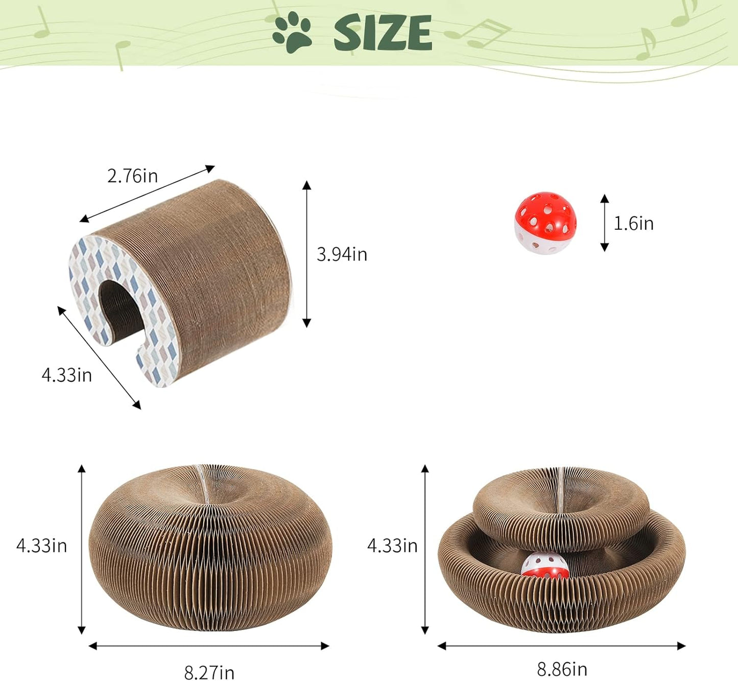 Organlada Cat Scratcher Cardboard with Bell-Ball, Foldable Slinky Cat Scratch Pad, A Magic Organ Cat Butler Toy for Cat Scratching, 1pcs