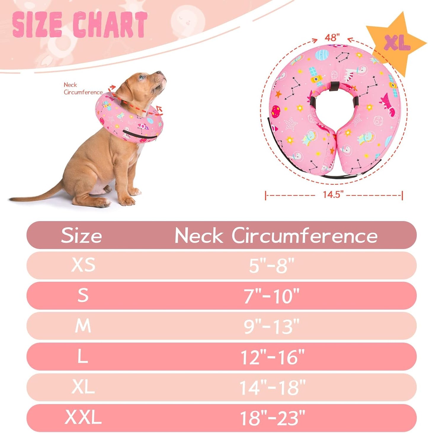 Inflatable Dog Cone Collar for After Surgery, Dog Donut Collar After Surgery, Soft Pet Cone for Small Medium Large Dogs to Stop Licking