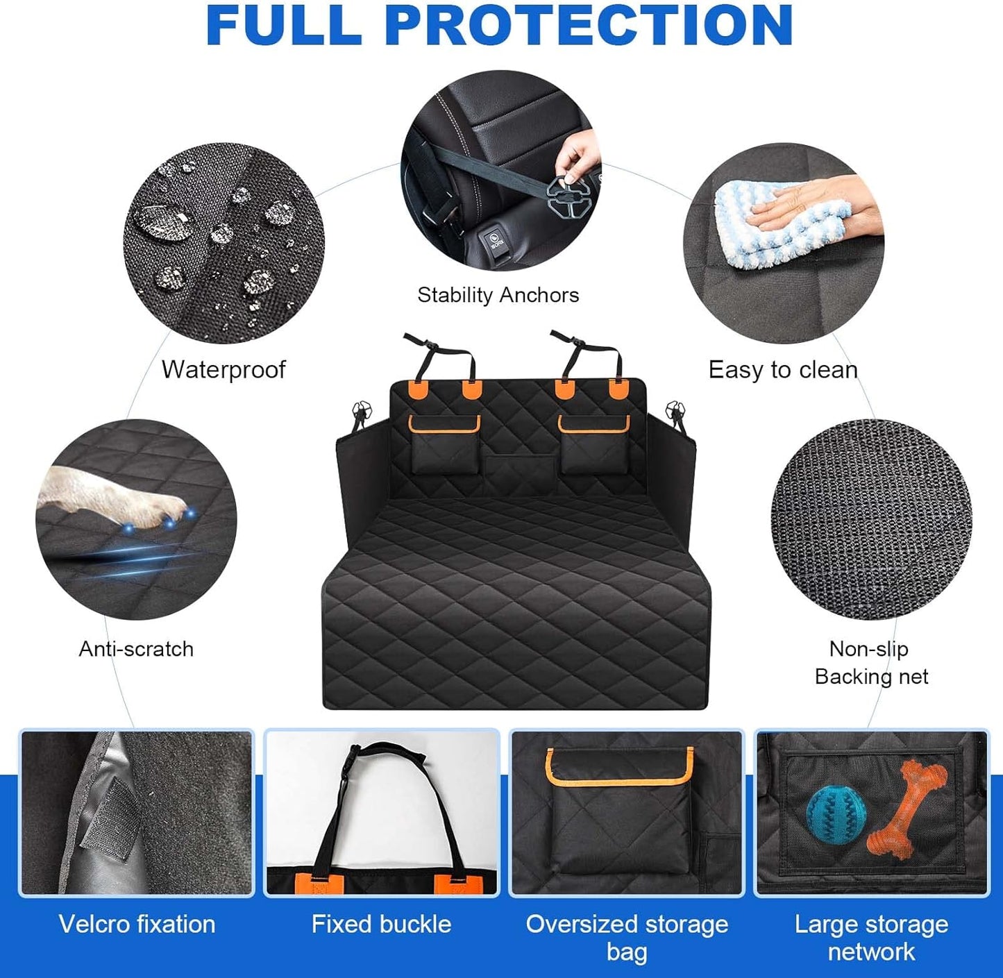 4-in-1 SUV Cargo Liner for Dogs, Non-Slip Water Resistant Pet Trunk Mat with Side Flaps Protector & Back Seat Organizer, Dog Backseat Cover for SUVs Vans(54" W x 88" L)