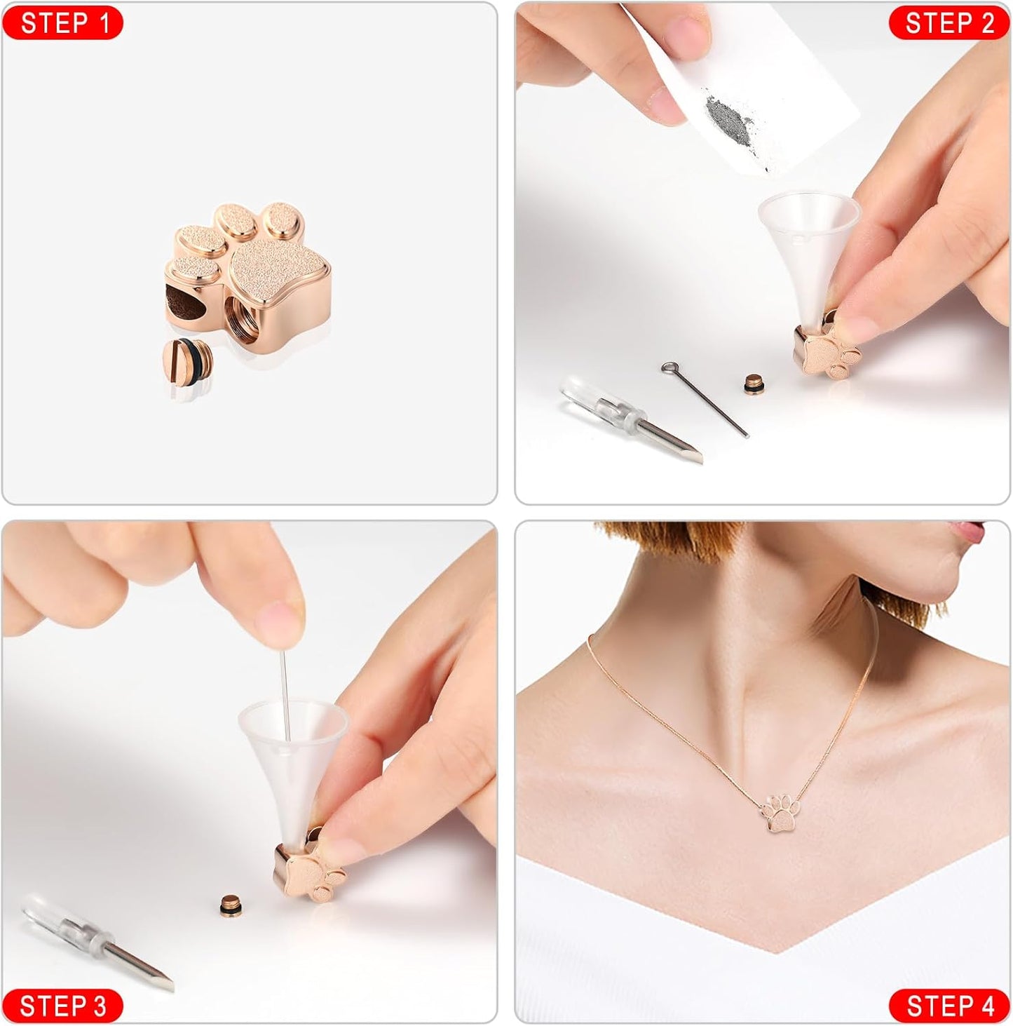 Pet Urns For Dogs/Cats - Pet Ashes Necklace - Paw Print Urn Necklace with Mini Keepsake Urn Memorial Ash Jewelry