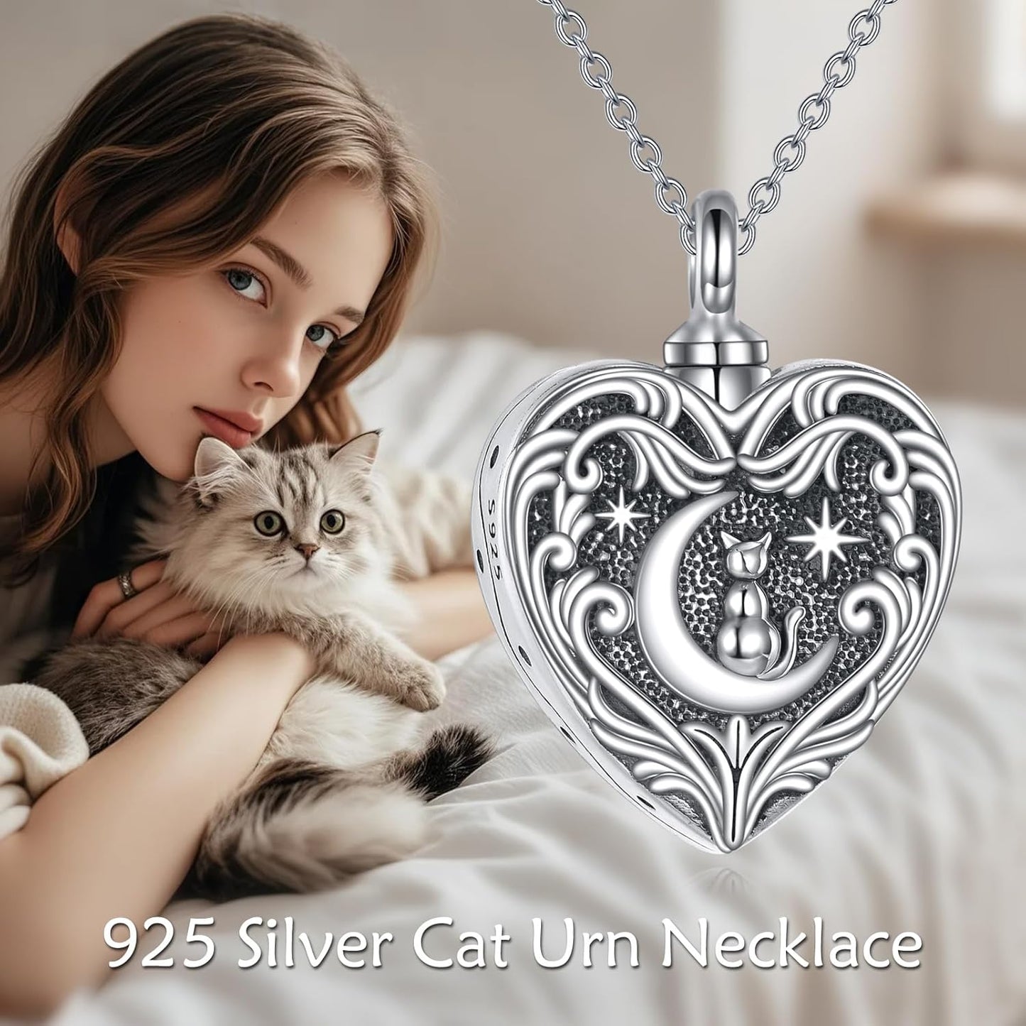 Urn Necklace for Ashes 925 Sterling Silver Cat/Fox/Dog/Opal/Guitar Pet Cremation Memorial Keepsake Jewelry for Ashes for Women