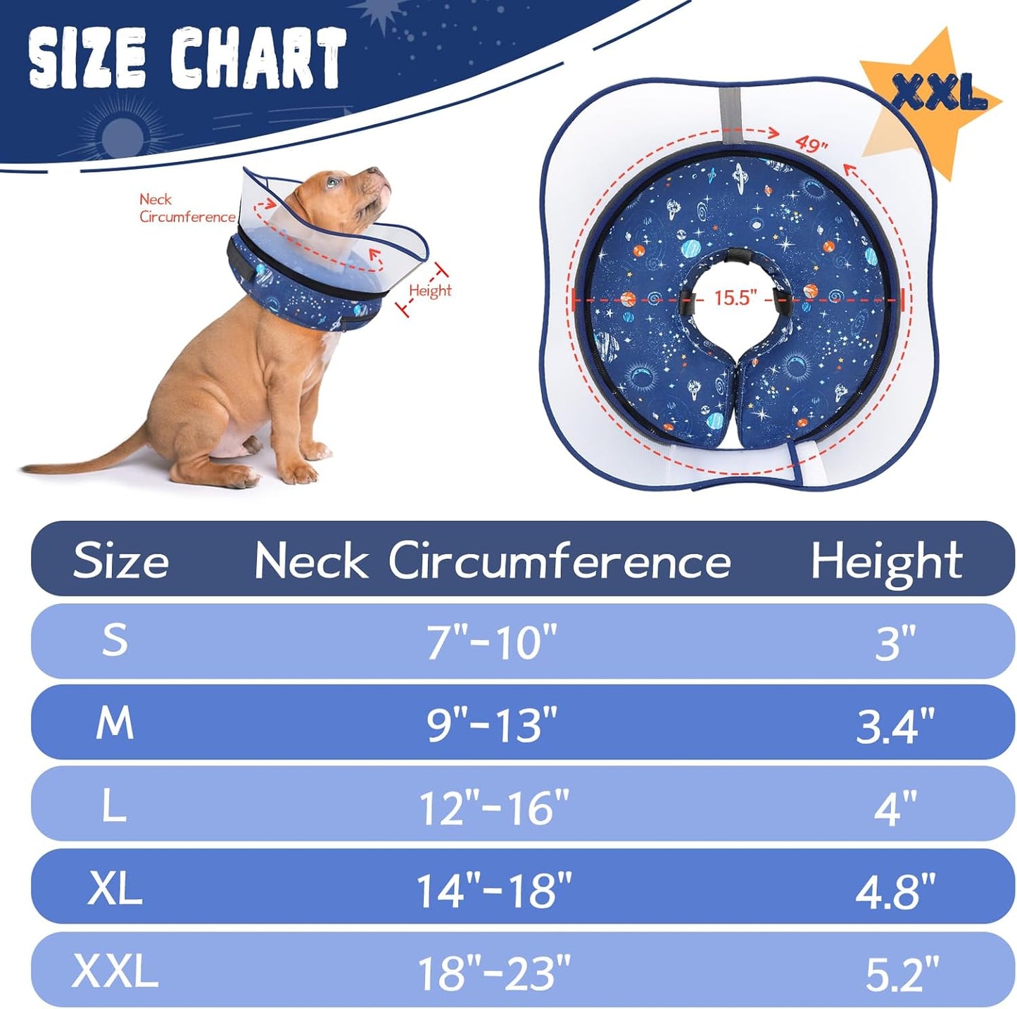 Elevated Inflatable Dog Cone Collar to Stop Licking, Doggie Donut Collar After Surgery, Soft Dog Cone Alternative for Small Medium Large Dogs