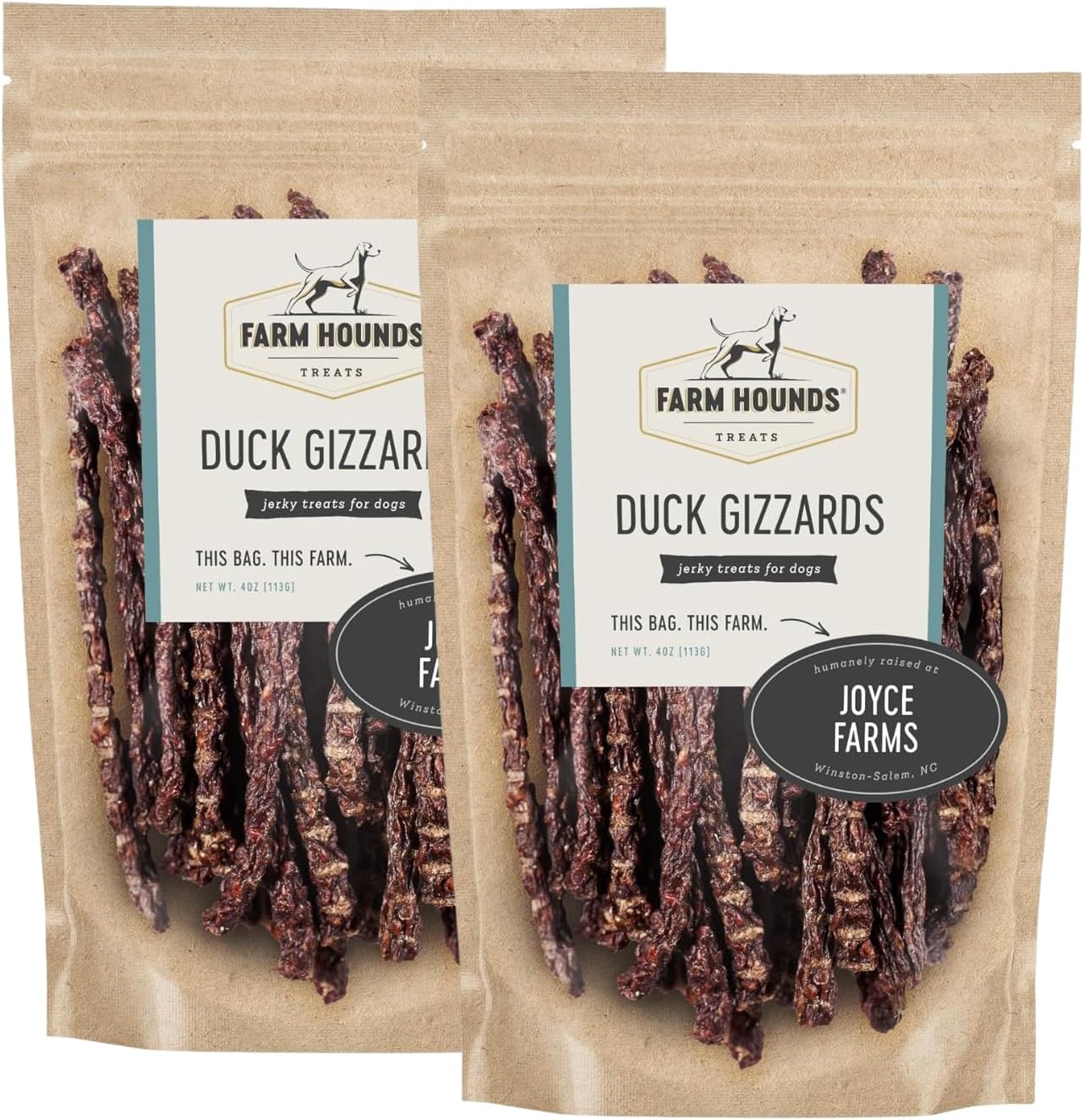 Farm Hounds - Duck Gizzards - Premium Natural Jerky for Dogs - 100% Humanely Raised Duck - Break-to-Size - Great for Training & Treats - No Added Fillers - Made in USA - 4oz - 2 Pack