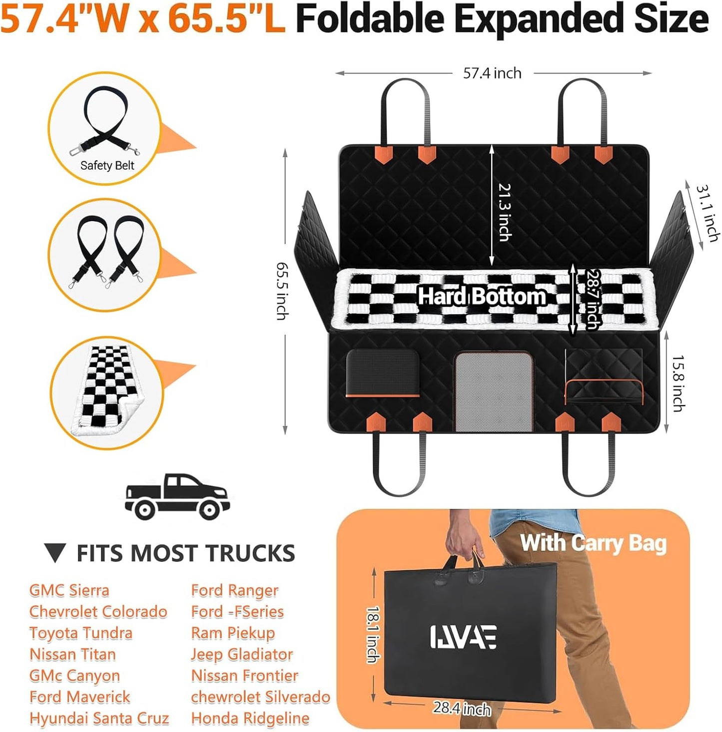 Hard Bottom Car Seat Cover for Dog swith Removable Soft Blankets,Scratch-Proof and Anti-Slip Car Dog Hammock for Large Dogs White for Crew Cab Trucks F150