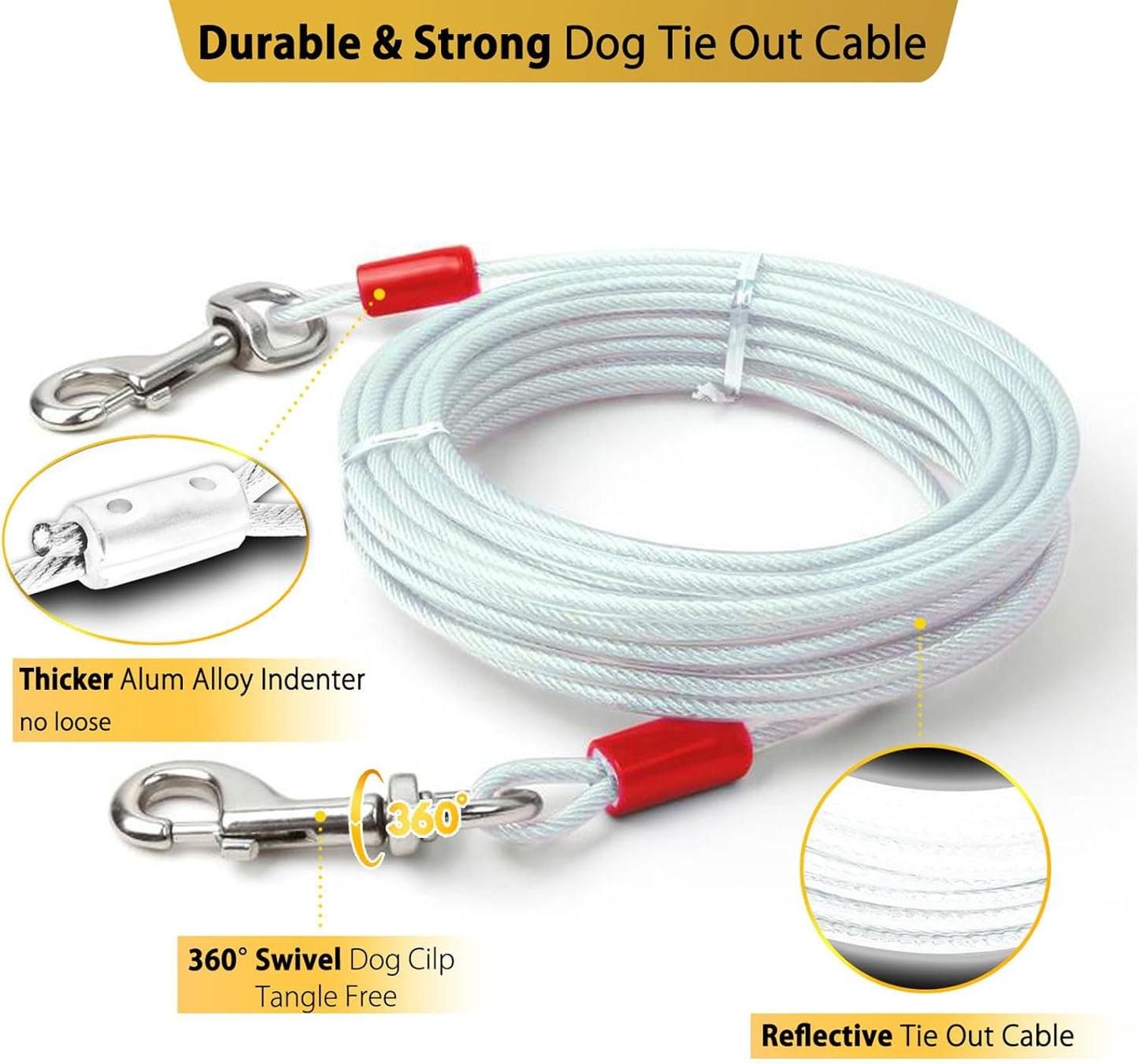 Patented 360° Swivel Dog Tie Out Stake Dog Anchor for Small to Large Dogs Up to 150lbs - Dog Yard Leash Stake with 5 Strong Tether Holds 1000lbs of Pull Force (Stake with 10 Cable)