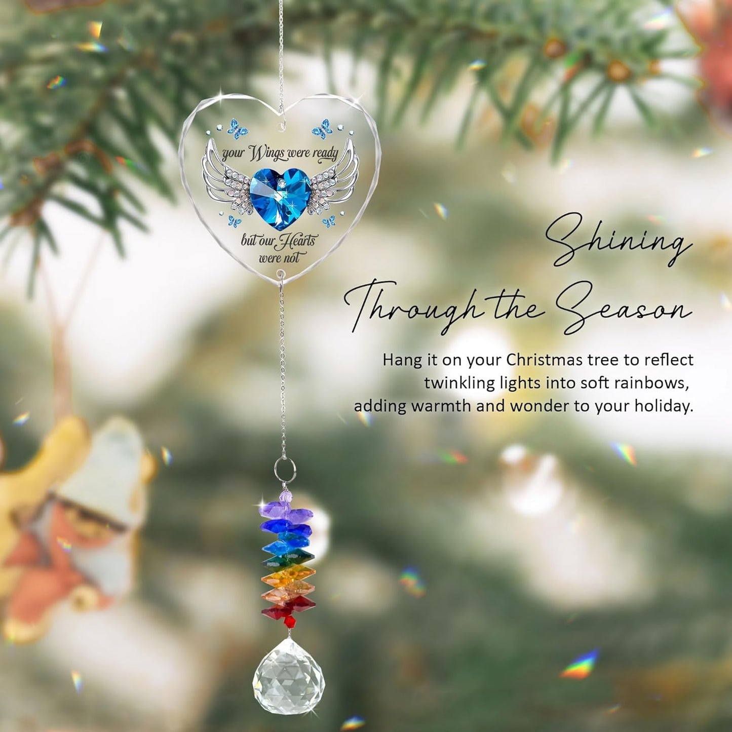 Memorial Suncatcher - Sympathy Gift for Loss of Loved One - Crystal Rainbow Maker - Your Wings were Ready - Hanging Crystal Decor - Loss of Family Friend Pet - Hanging Suncatcher Ornament