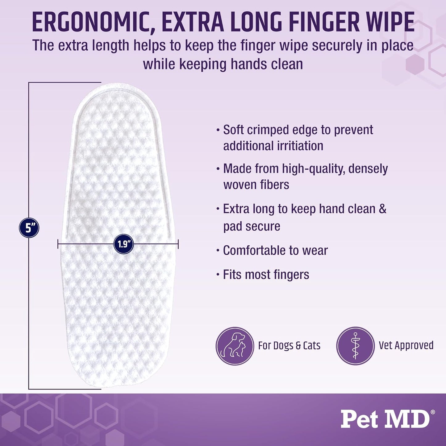 Pet MD Tris Ear Finger Wipes for Dogs & Cats - Multipurpose Cleansing Solution Cat Ear Wipes & Puppy Ear Cleaner - Pet Safe Cleaner to Clean and Remove Debris - 50ct